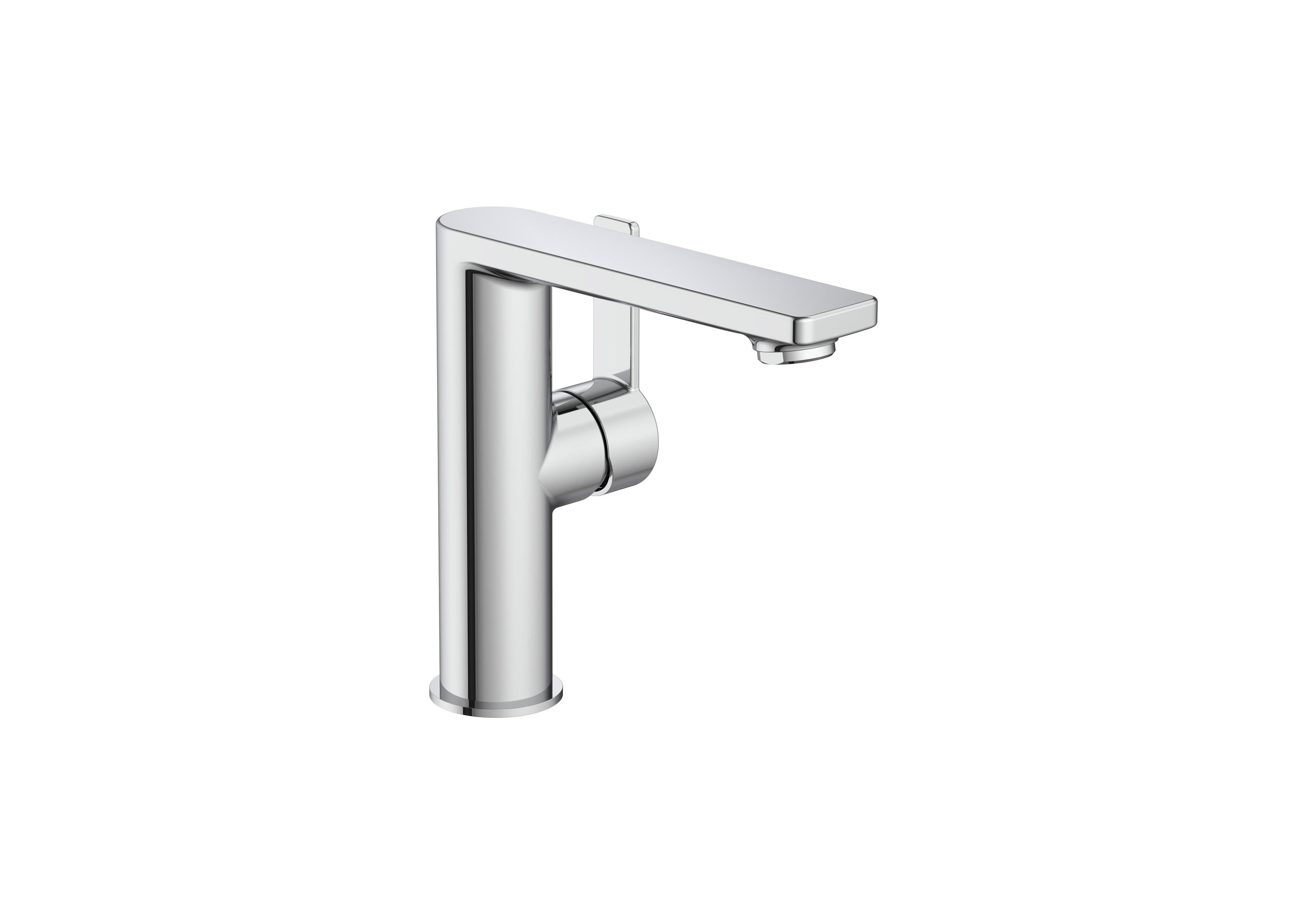 Basin mixer with smooth body and flexible supply hoses. Cold Start. L-Size - Chrome
