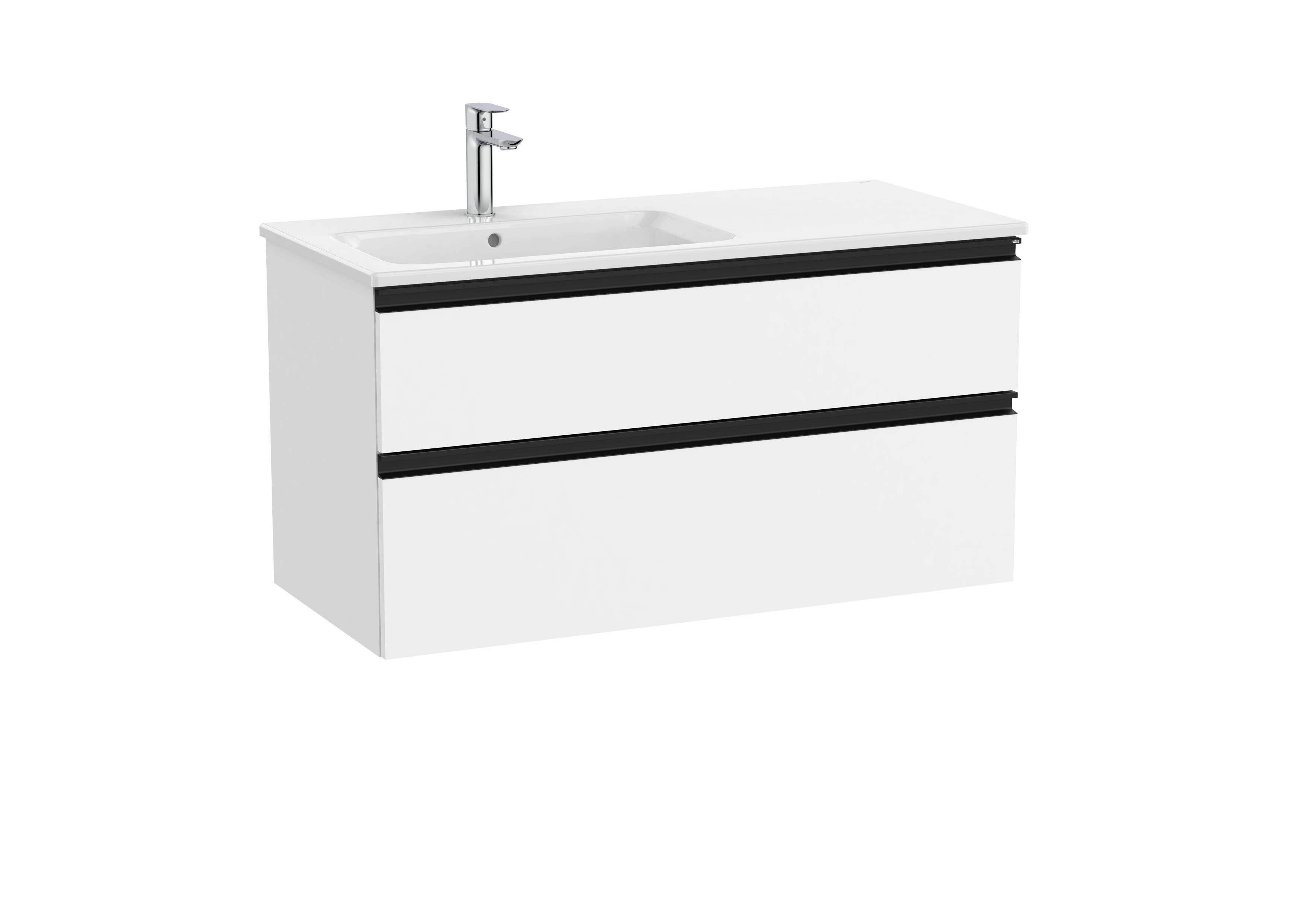 Vanity unit with 2 drawers and left hand basin - White Matt