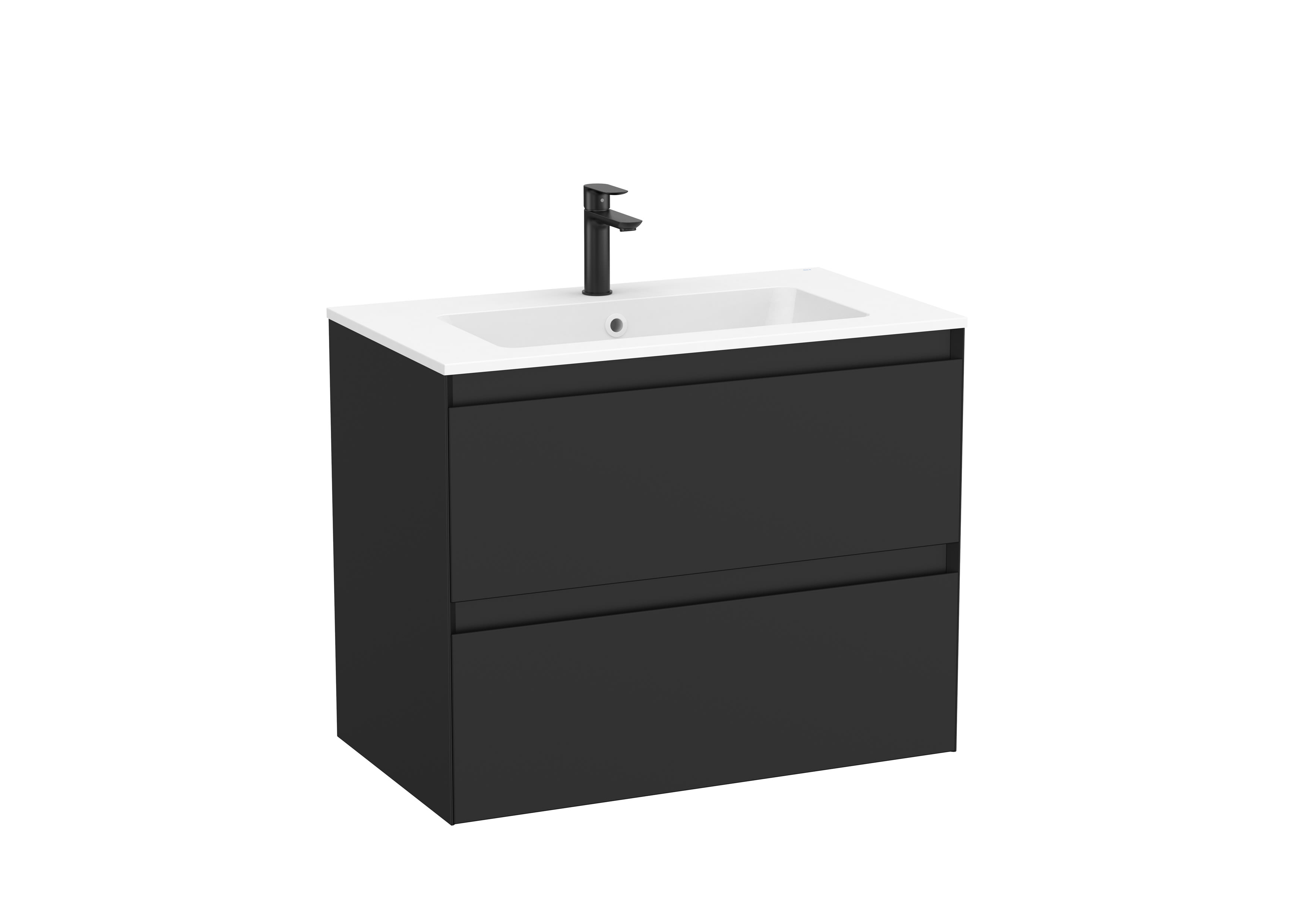 Unik Vanity unit with two drawers and Matt White basin in Stonex® - Matt Black