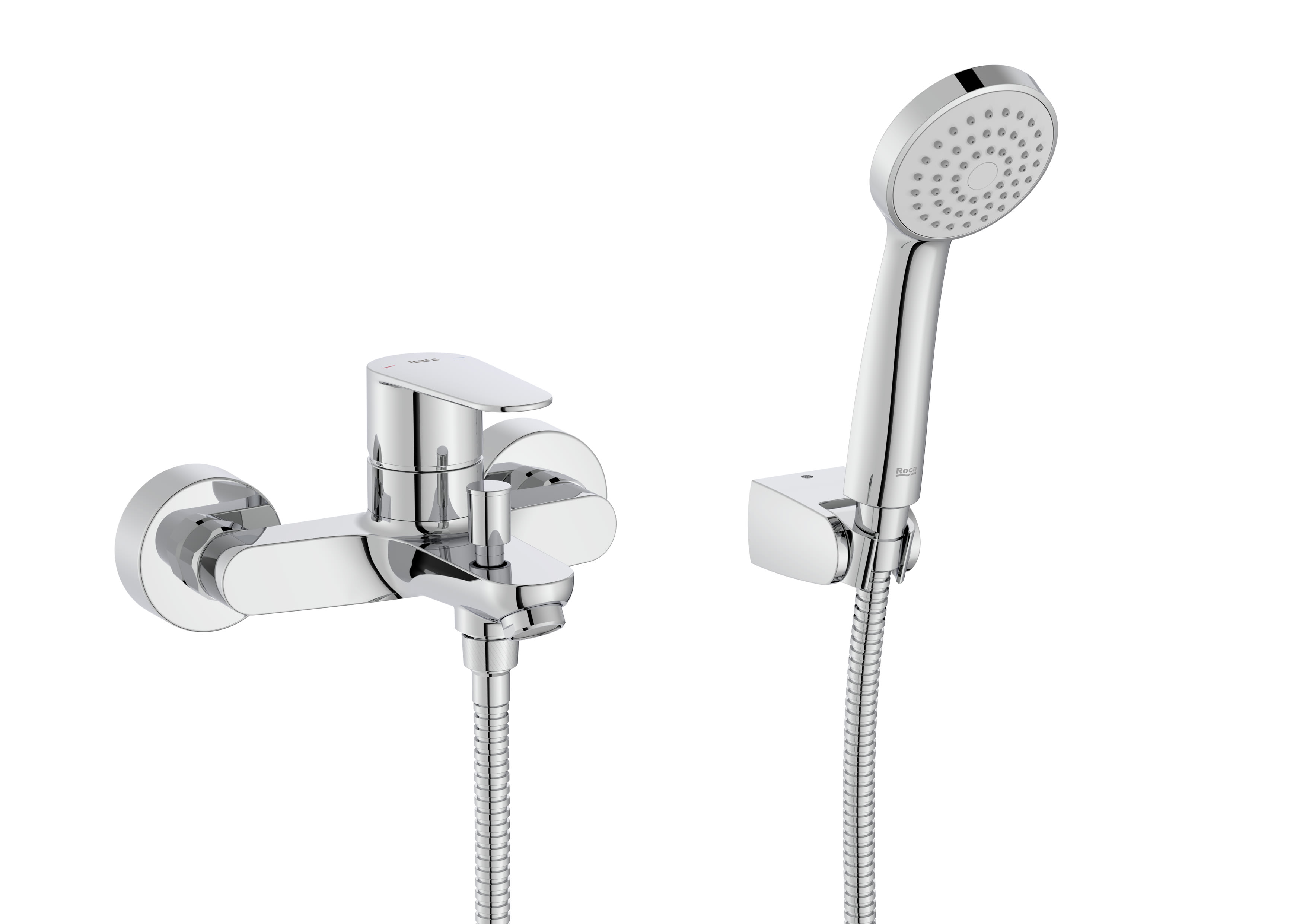 Wall-mounted bath-shower mixer with accessories