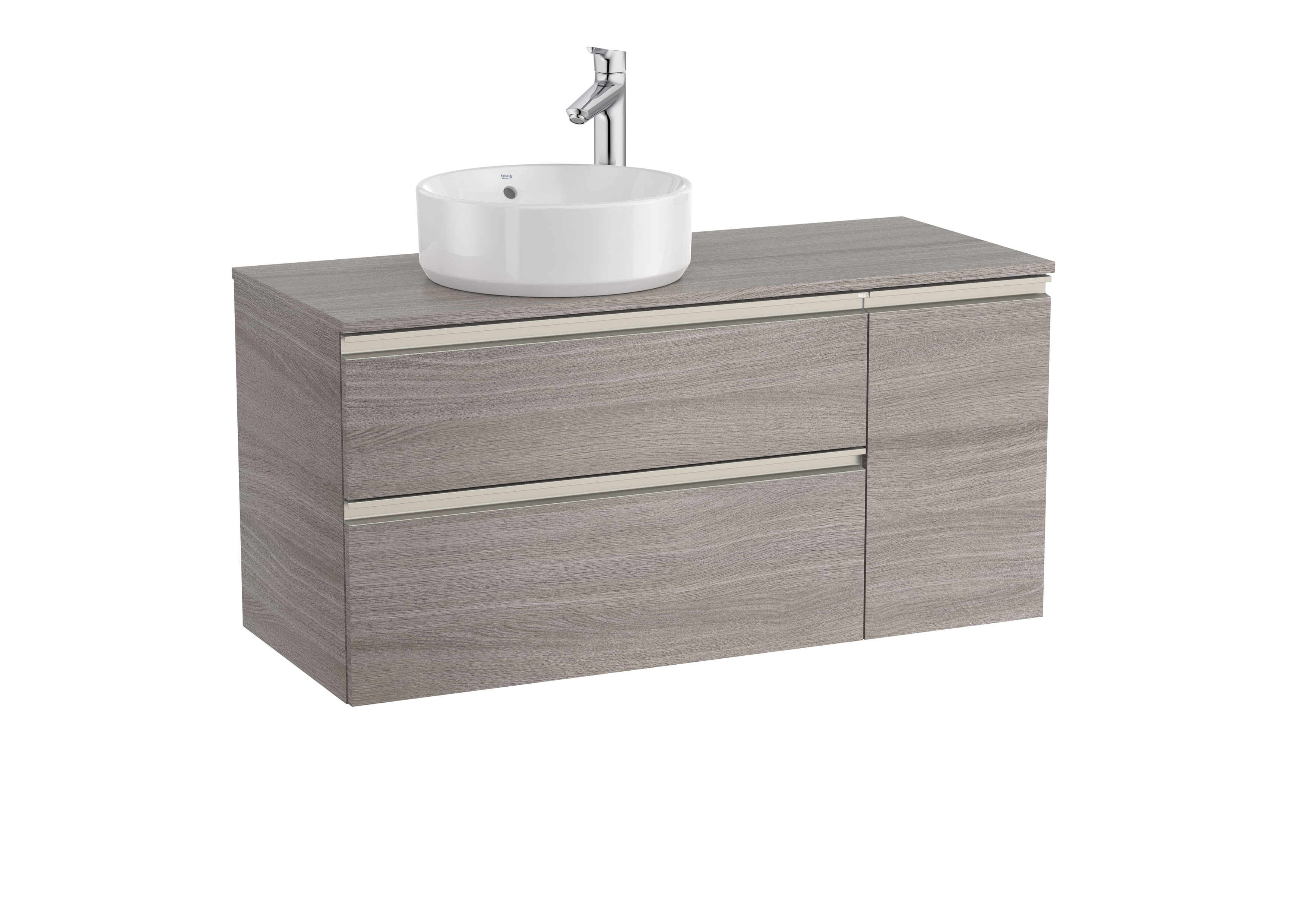 Vanity unit with 2 drawers and 1 door for left hand over countertop basin - City oak