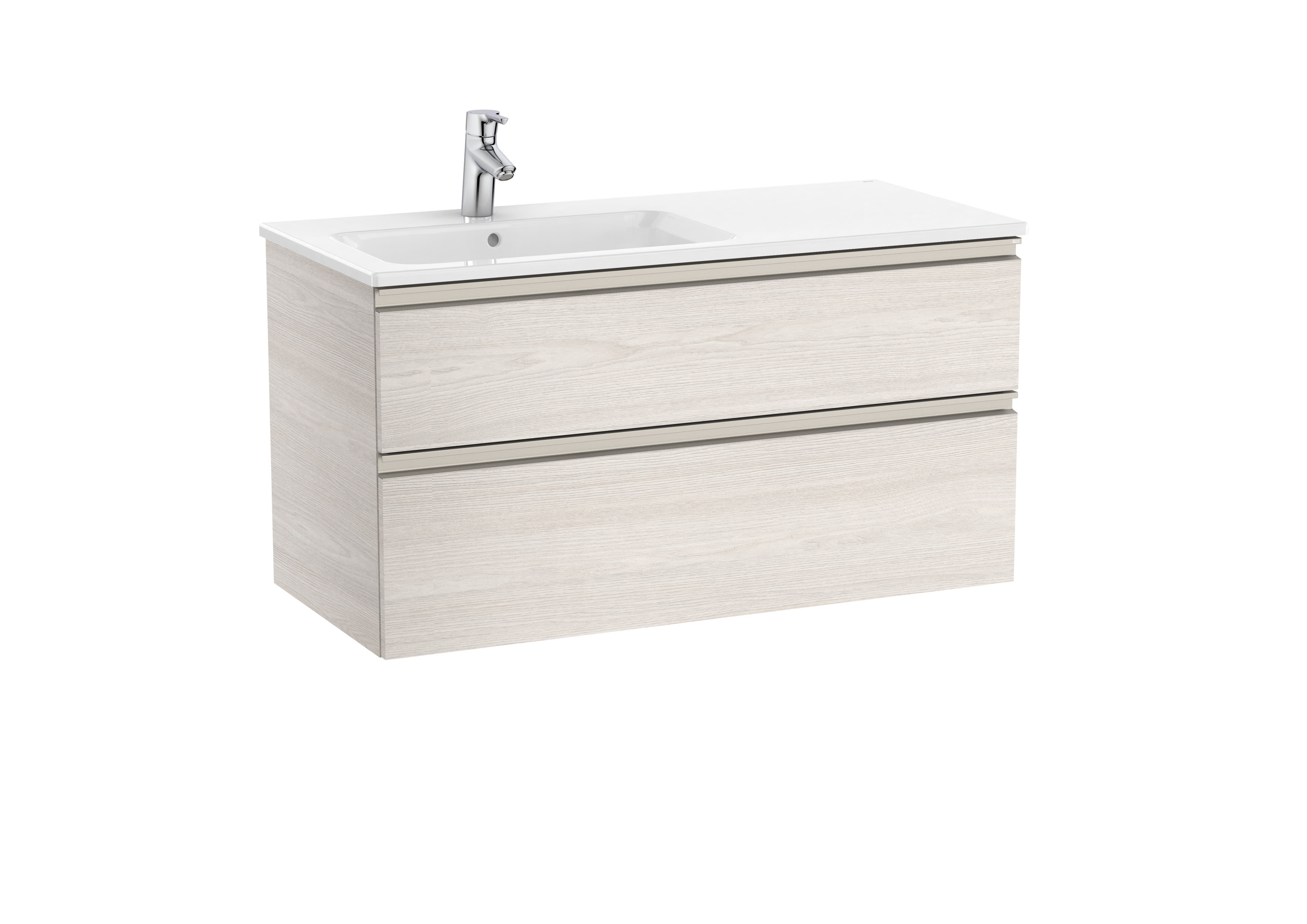 Vanity unit with 2 drawers and left hand basin - Nordic Ash