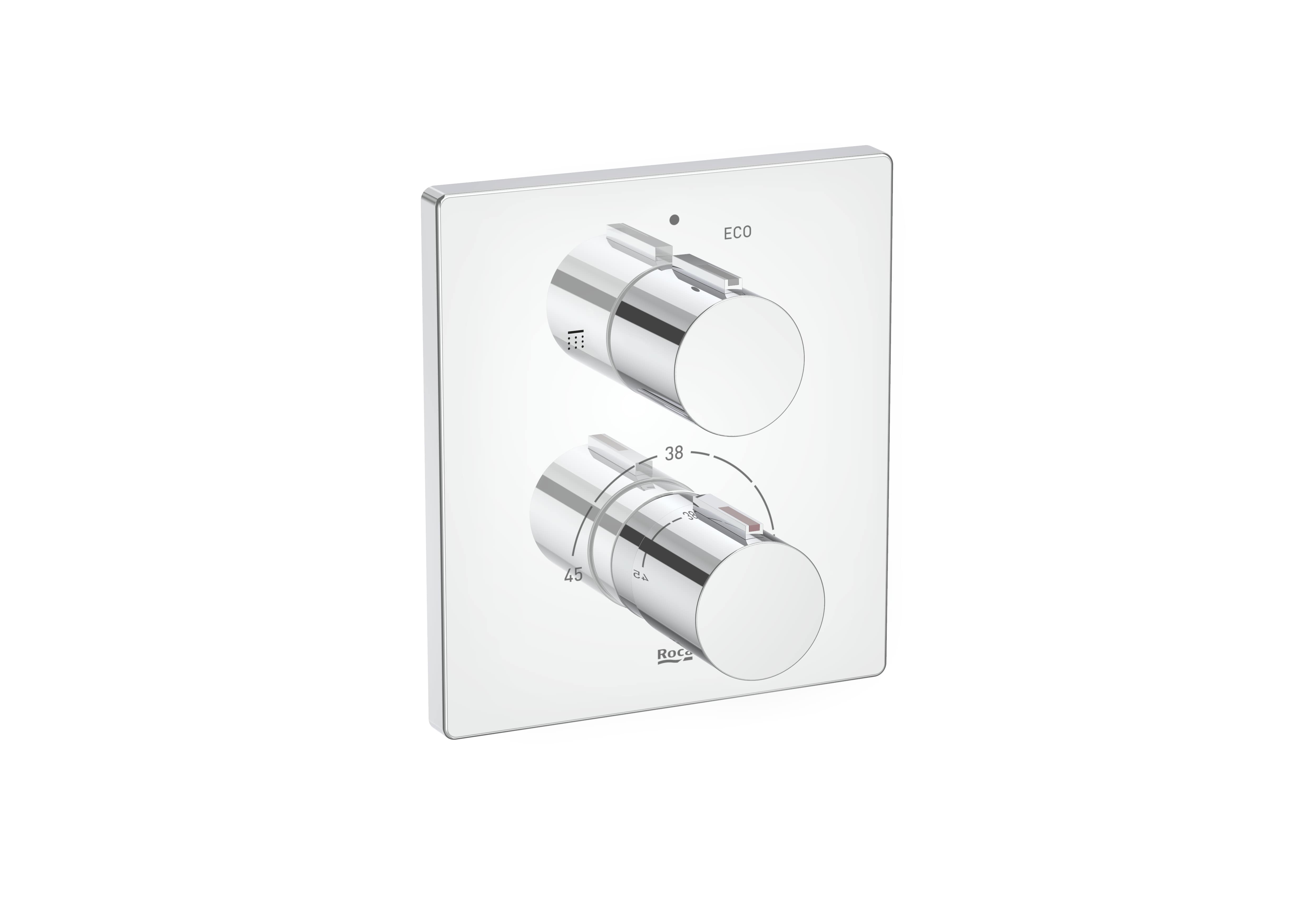 Built-in thermostatic bath-shower mixer with diverter-flow regulator. Required: RocaBox A525869403