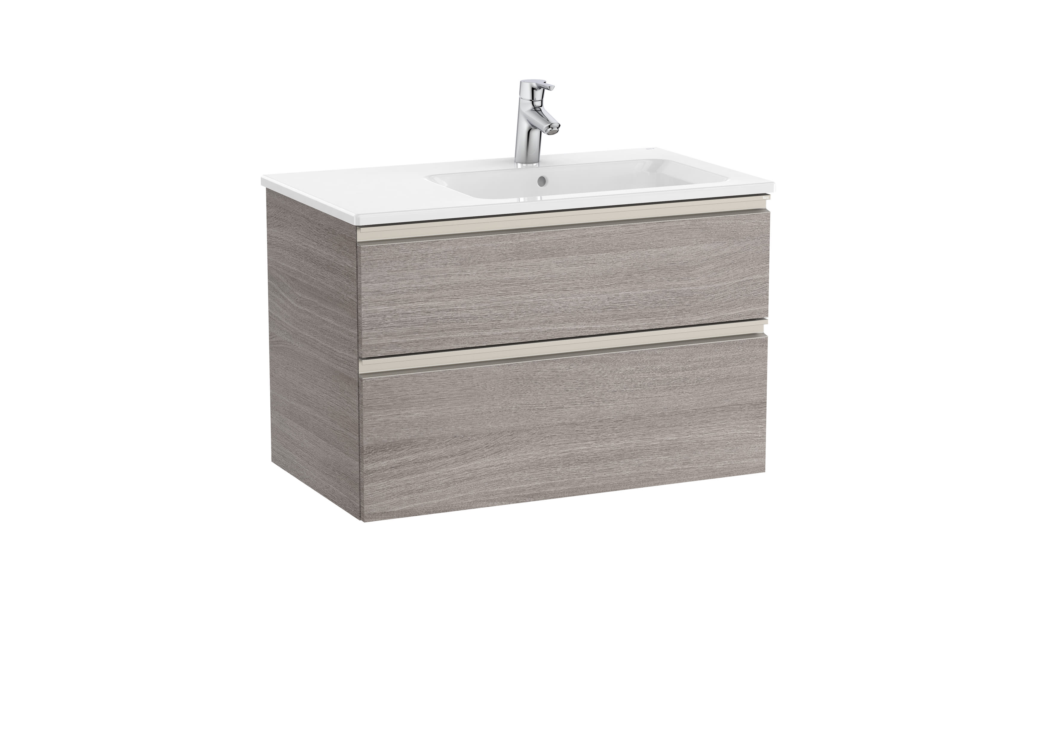 Vanity unit with 2 drawers and right hand basin - City oak