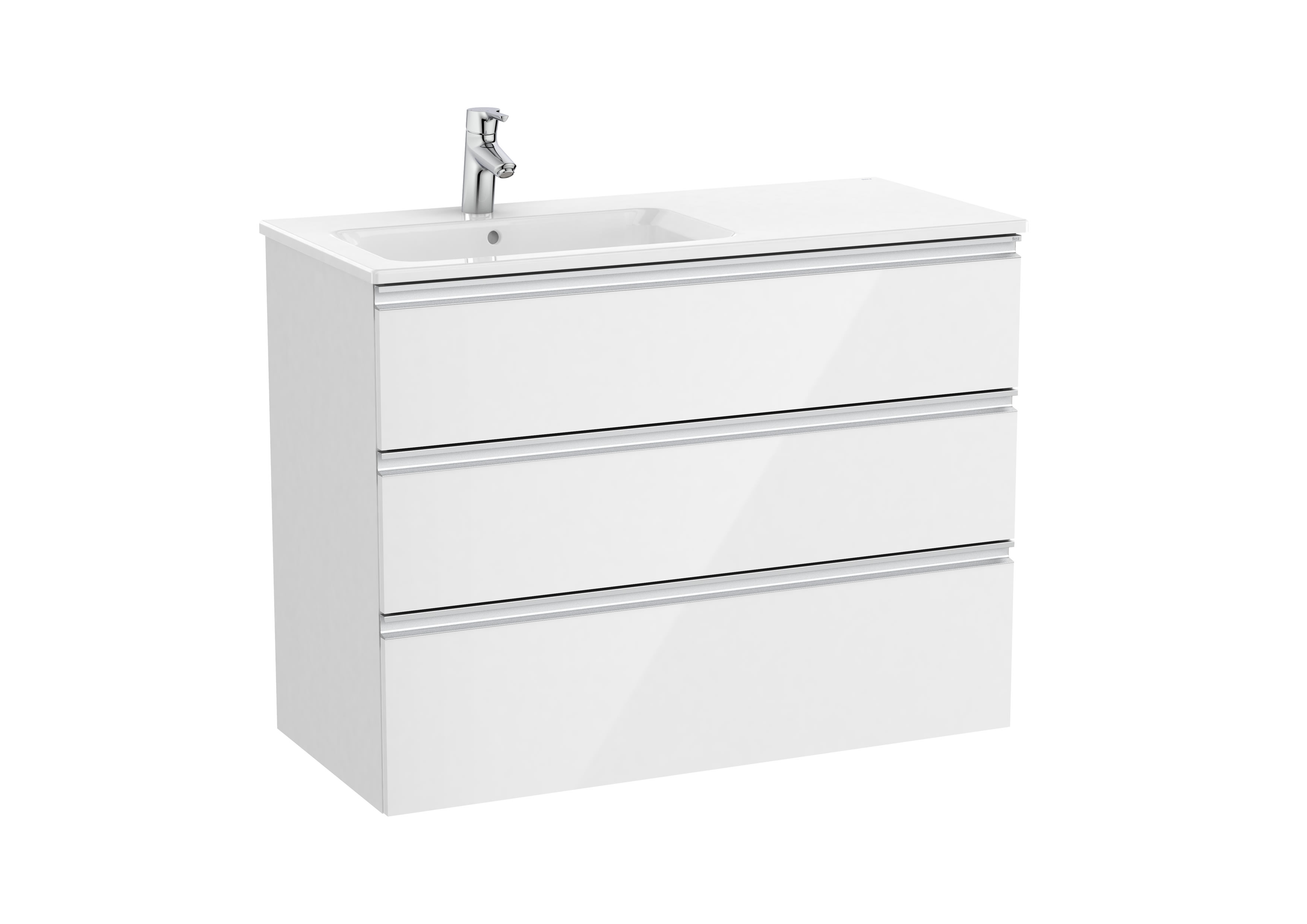 Vanity unit with 3 drawers and left hand basin - Glossy White