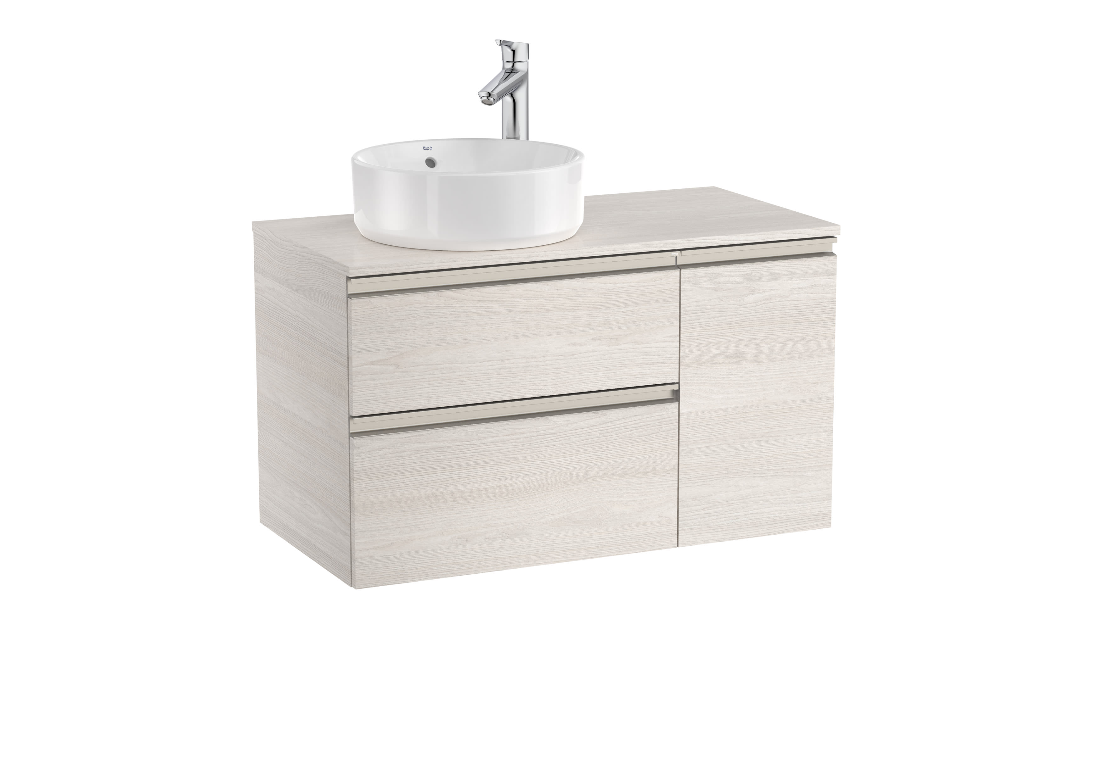 Left hand base unit with two drawers and one door for On Countertop basin - Nordic Ash