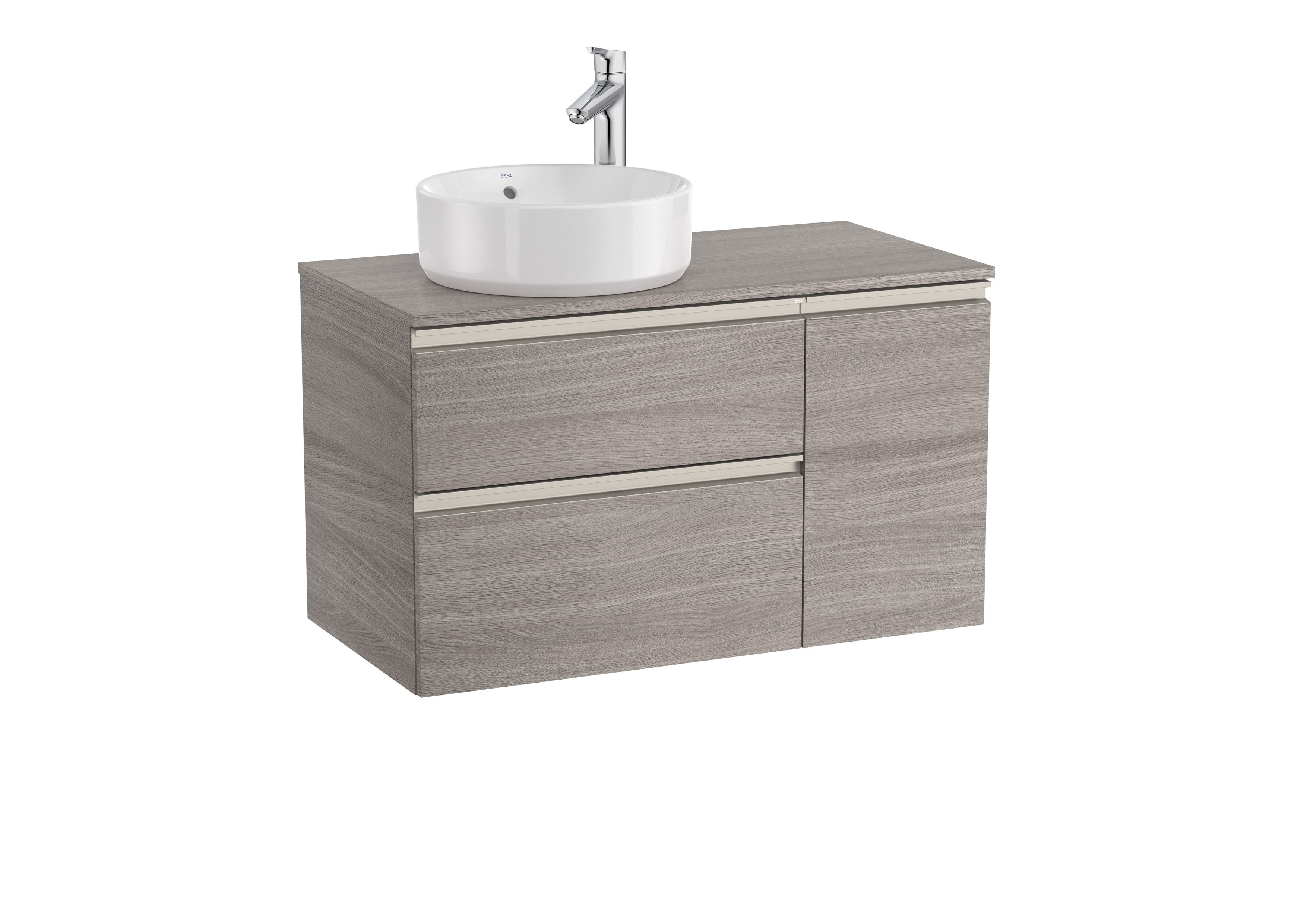Left hand base unit with two drawers and one door for On Countertop basin - City oak