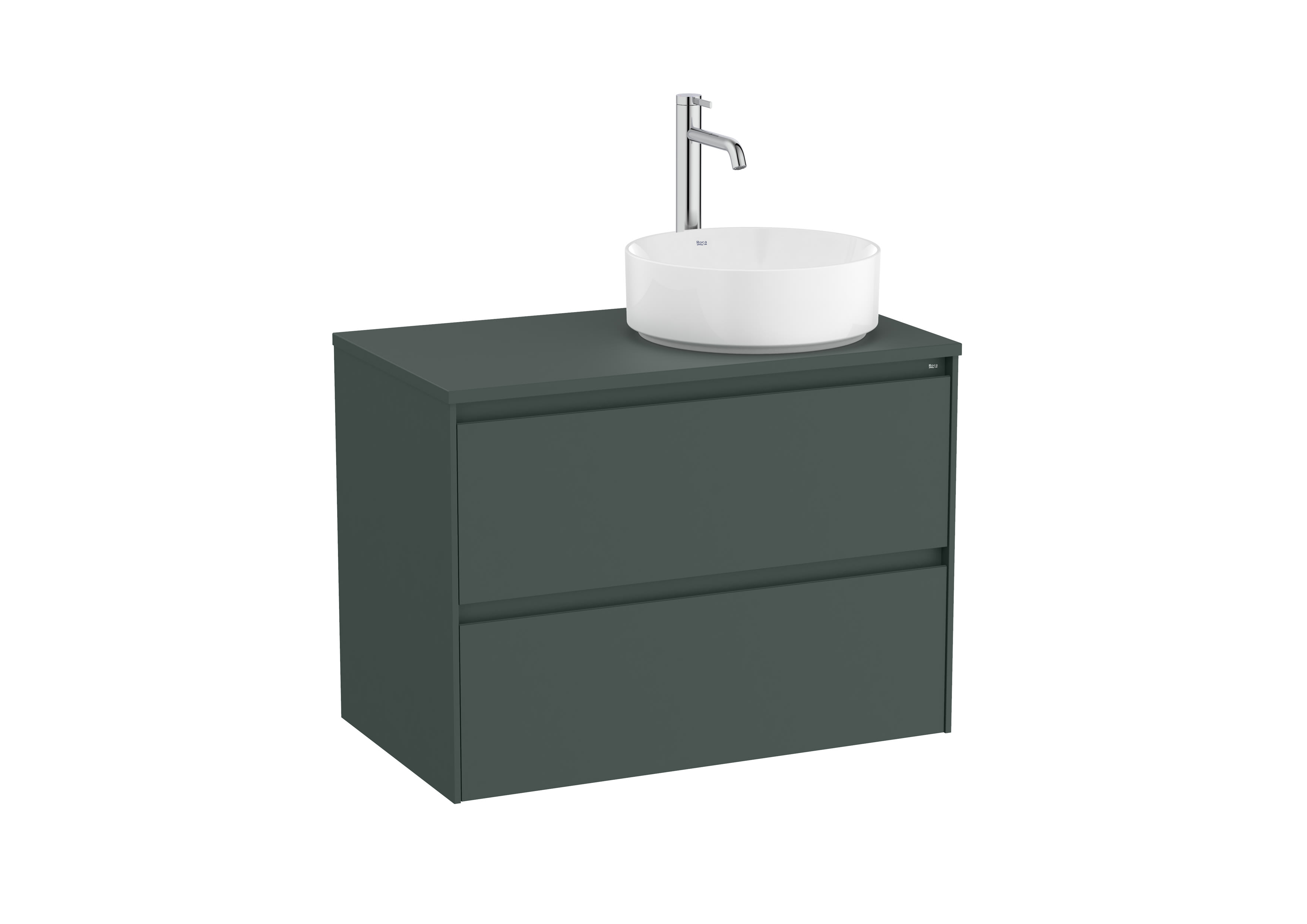 Base unit for over countertop right hand basin with two drawers - Matt Green