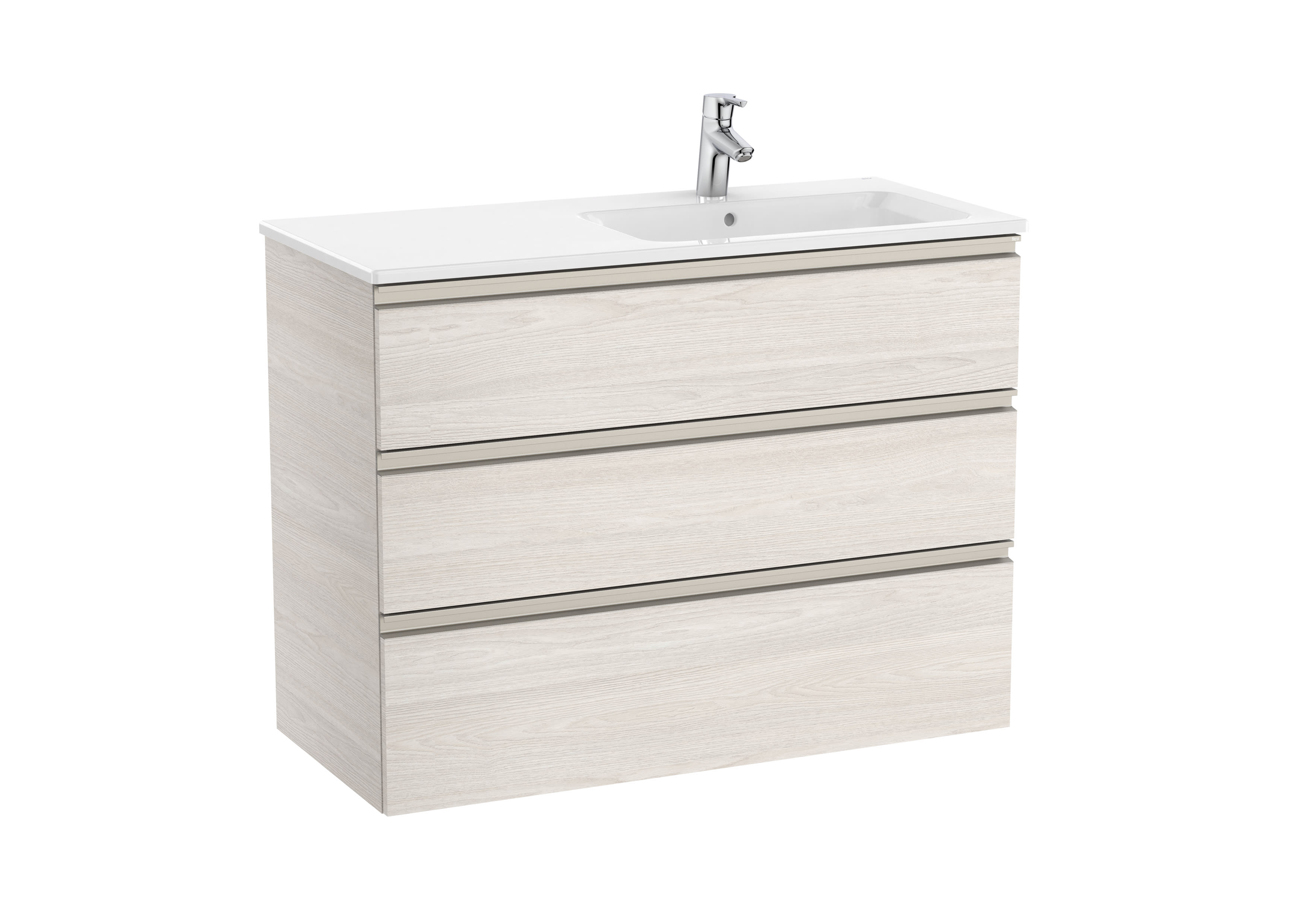 Vanity unit with 3 drawers and right hand basin - Nordic Ash