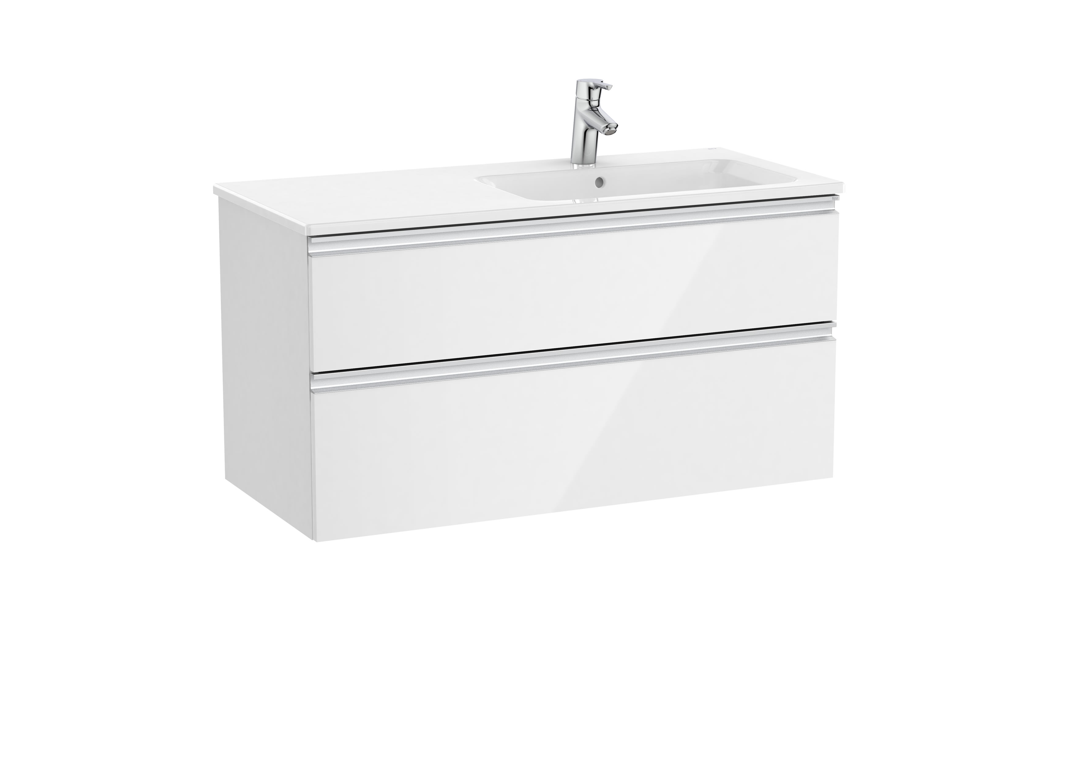 Vanity unit with 2 drawers and centered basin - Glossy White