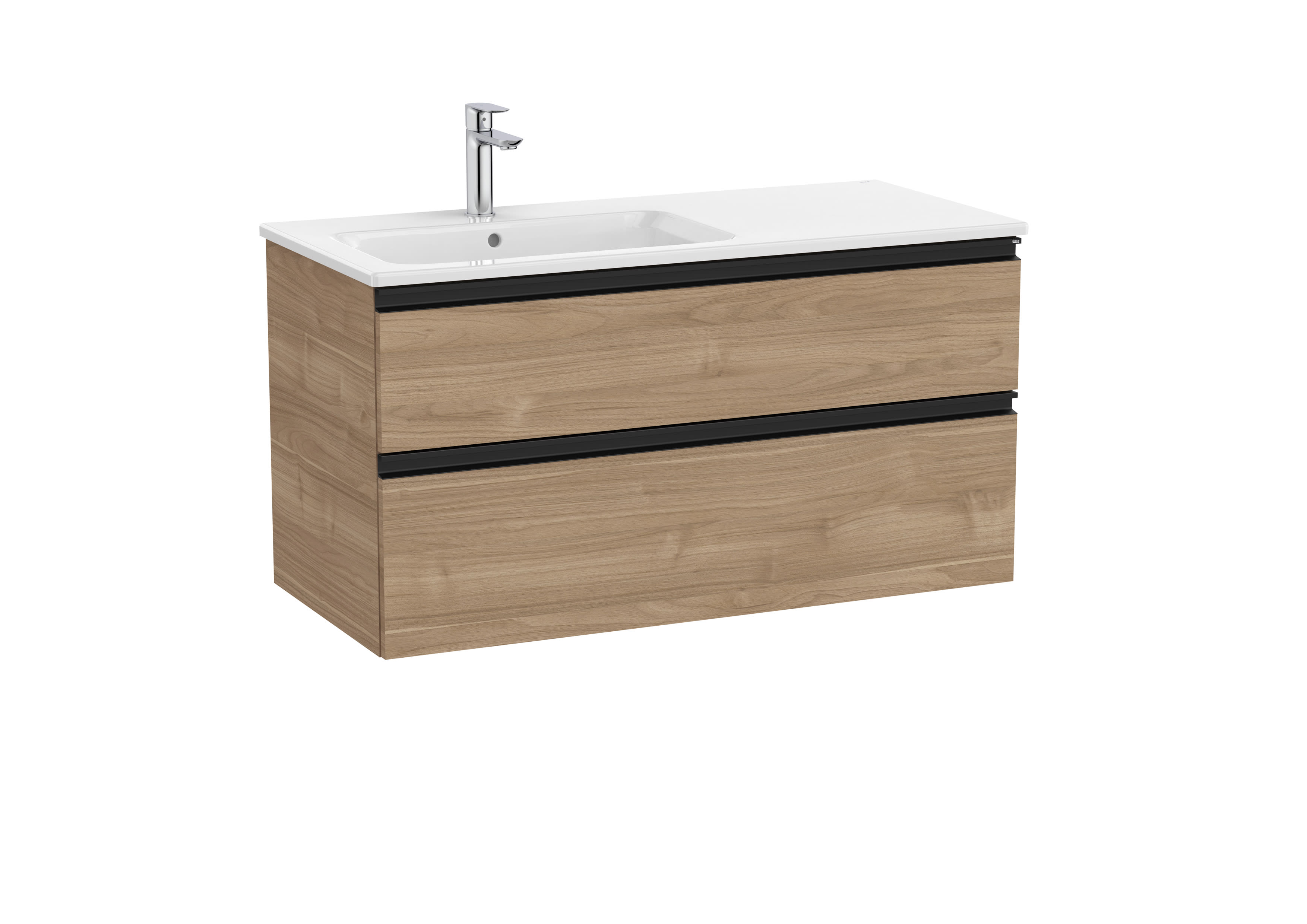 Vanity unit with 2 drawers and left hand basin - Walnut