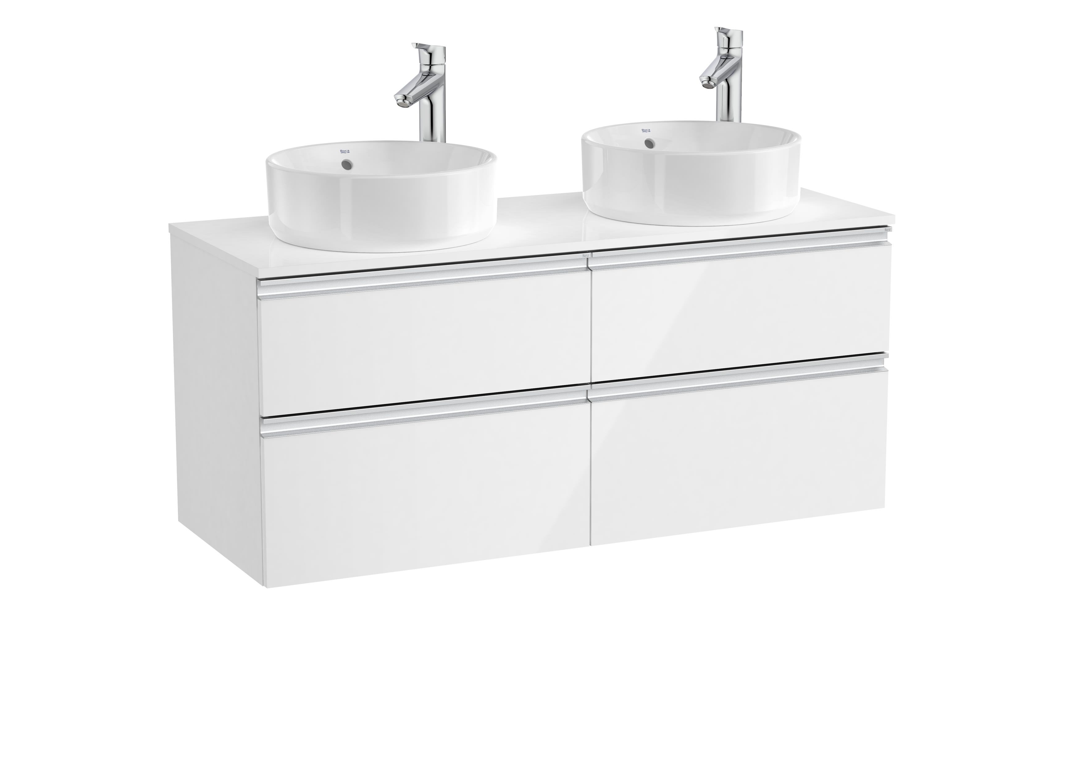 Vanity unit with 4 drawers for 2 over Countertop basins - Glossy White