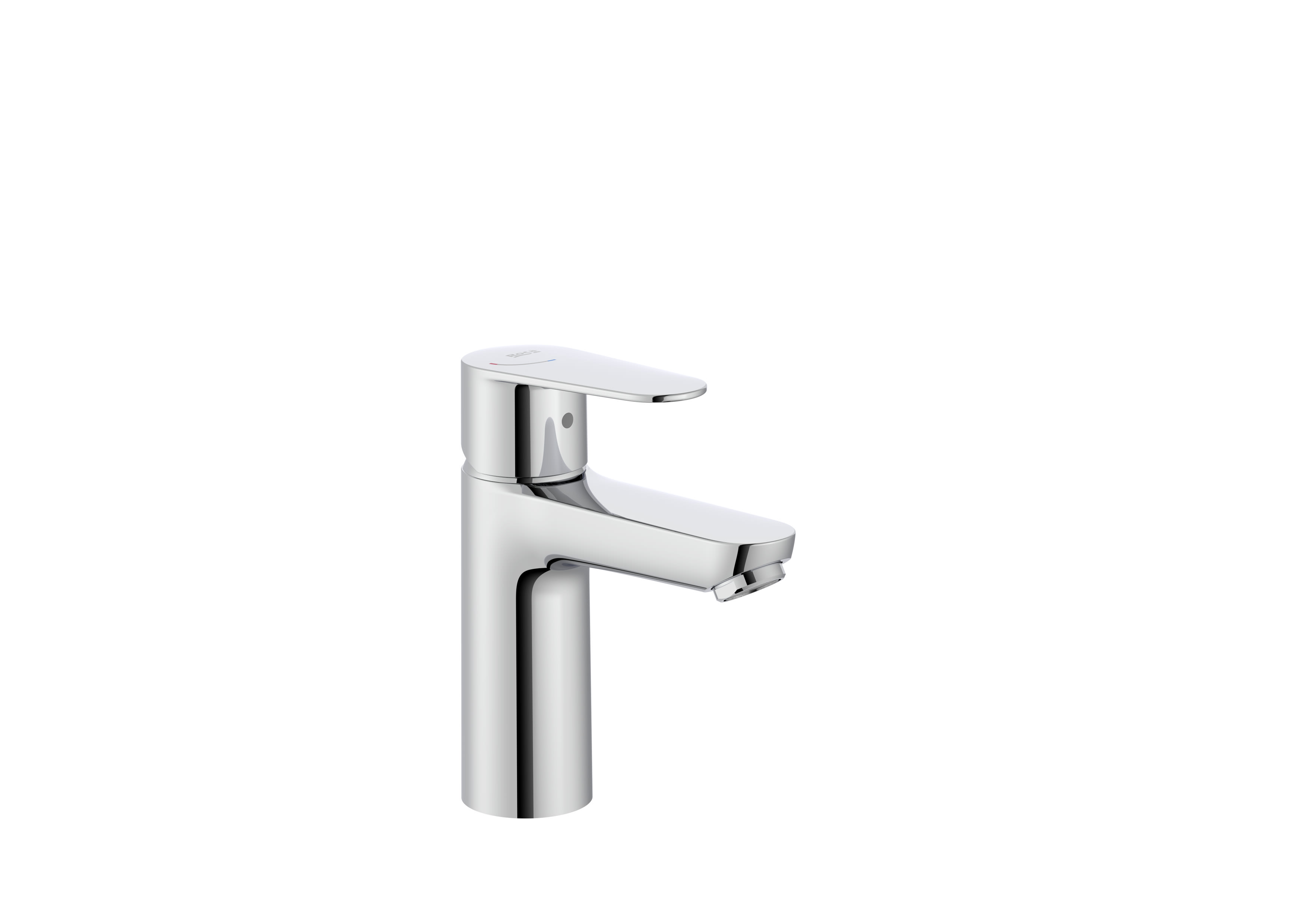 Basin mixer, smooth body with click-clack waste and flexible supply hoses. Cold Start. M-Size