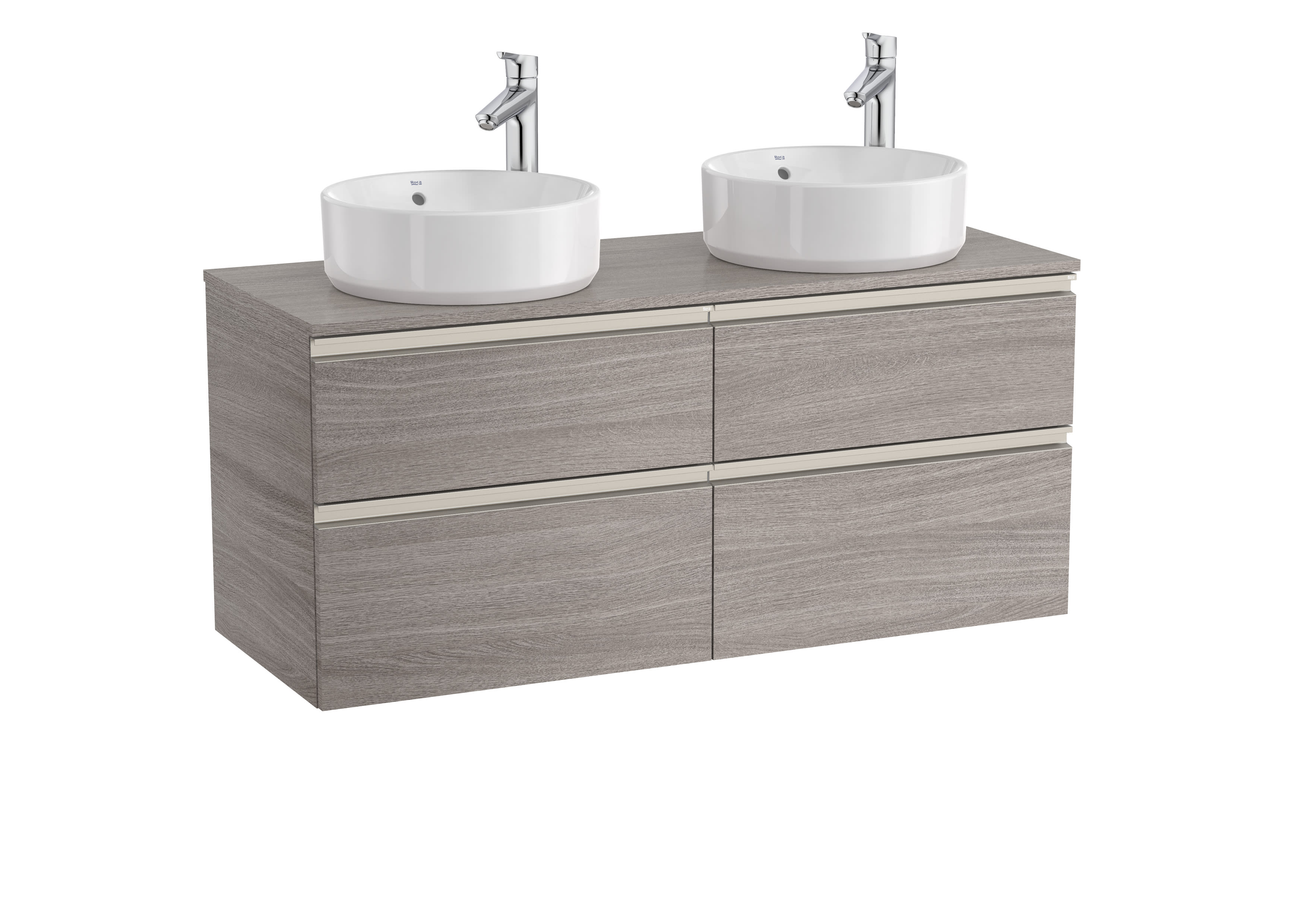 Vanity unit with 4 drawers for 2 over Countertop basins - City oak