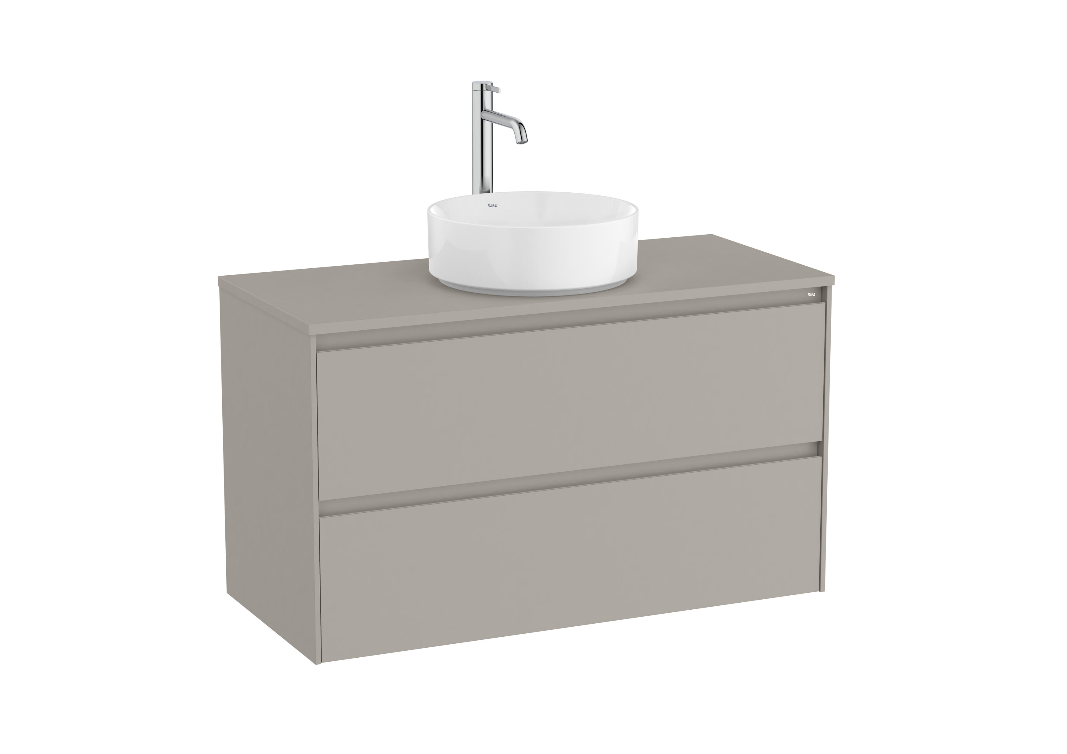 Base unit for over countertop basin with two drawers - Sand Grey