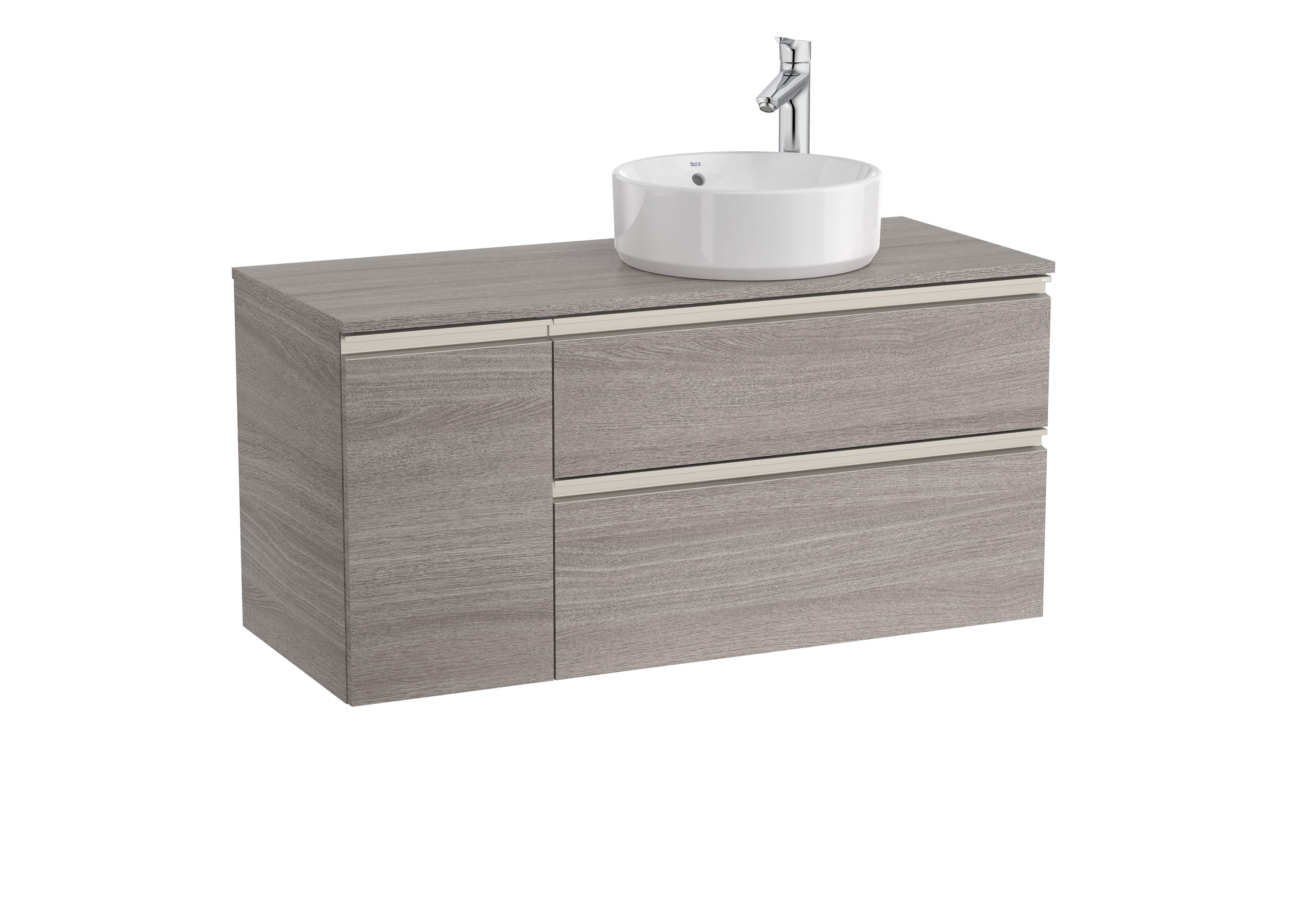 Vanity unit with 2 drawers and 1 door for right hand over countertop basin - City oak
