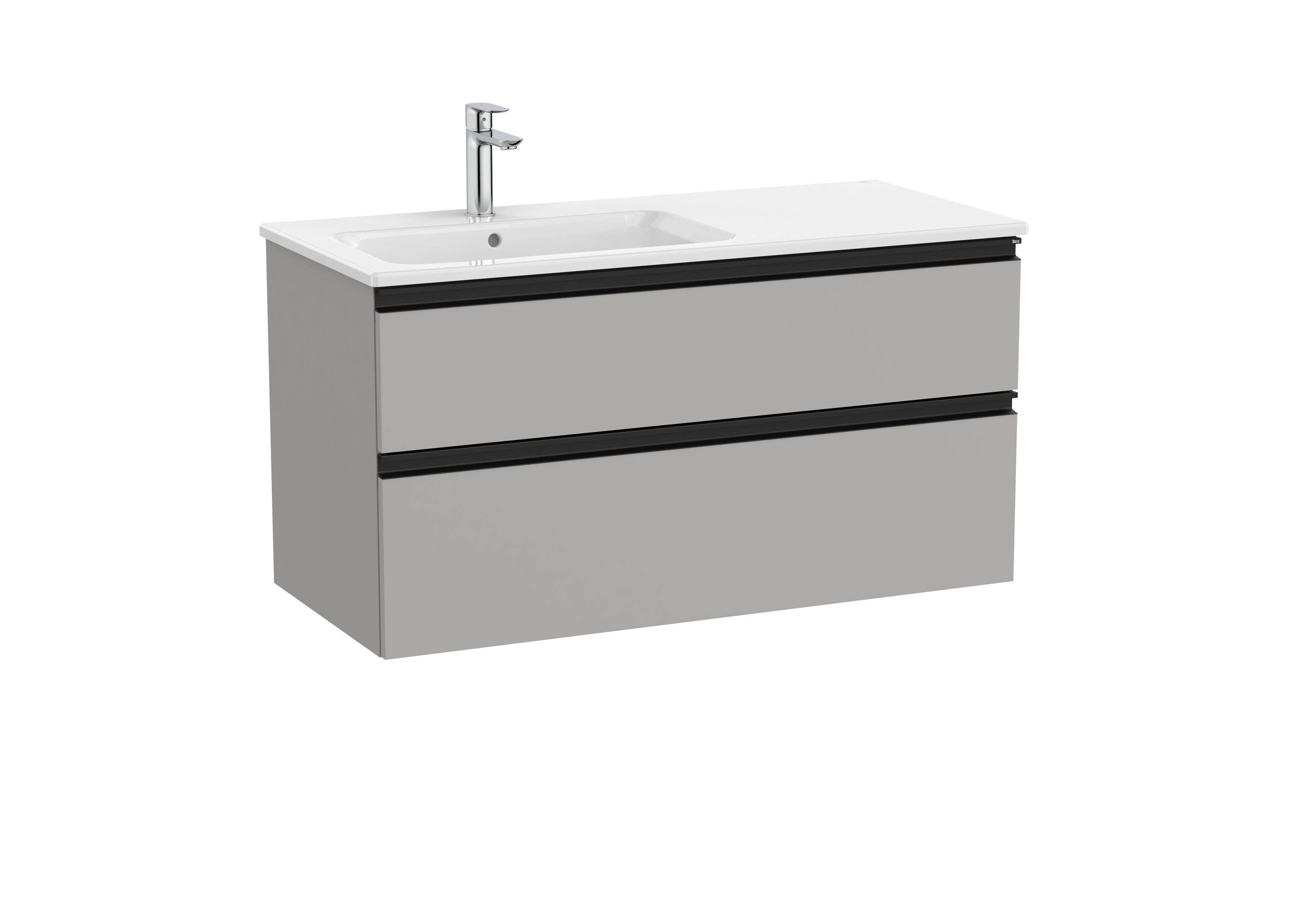 Vanity unit with 2 drawers and left hand basin - Matt Grey