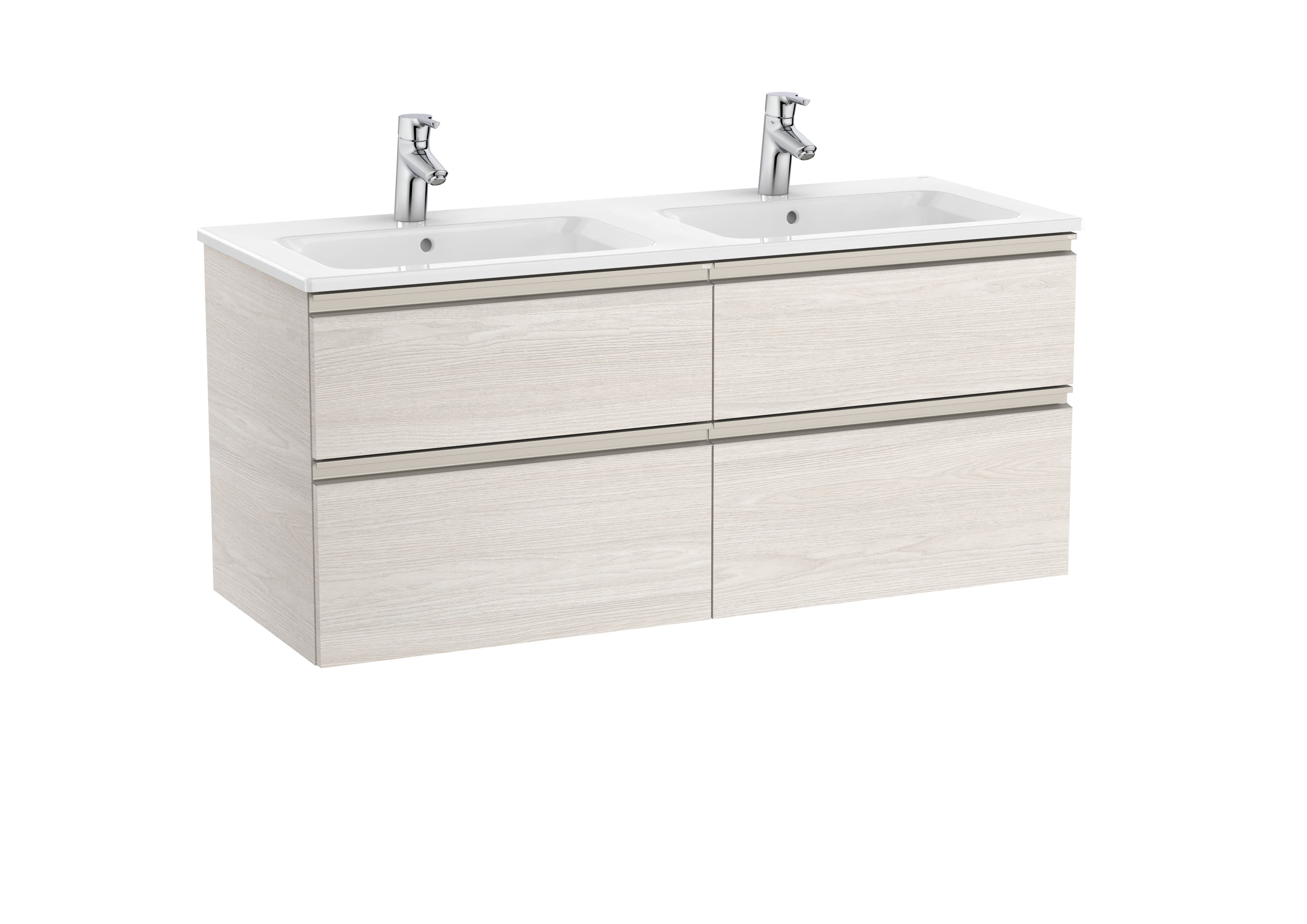 Double vanity unit with 4 drawers and double basin - Nordic Ash