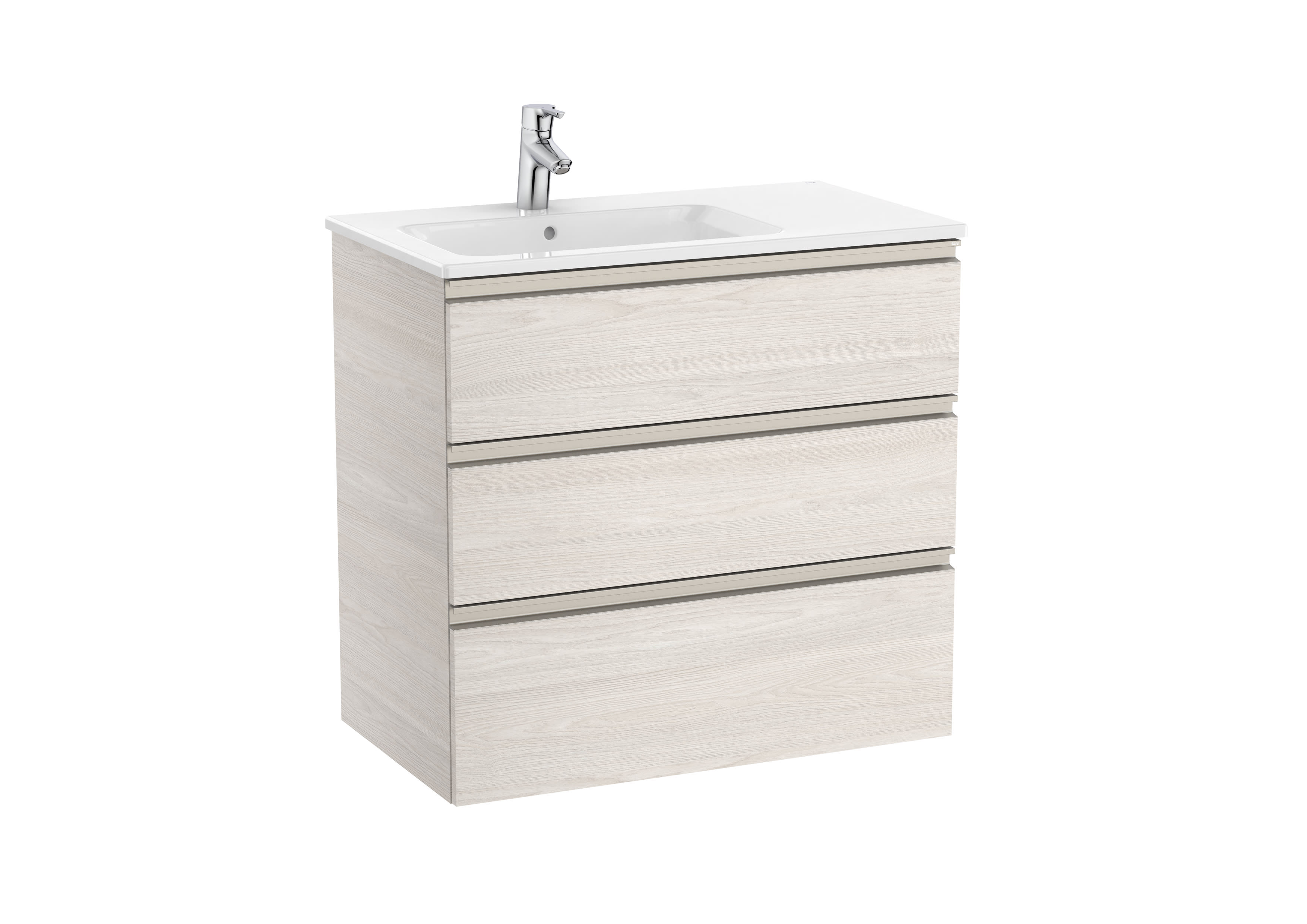 Vanity unit with 3 drawers and left hand basin - Nordic Ash