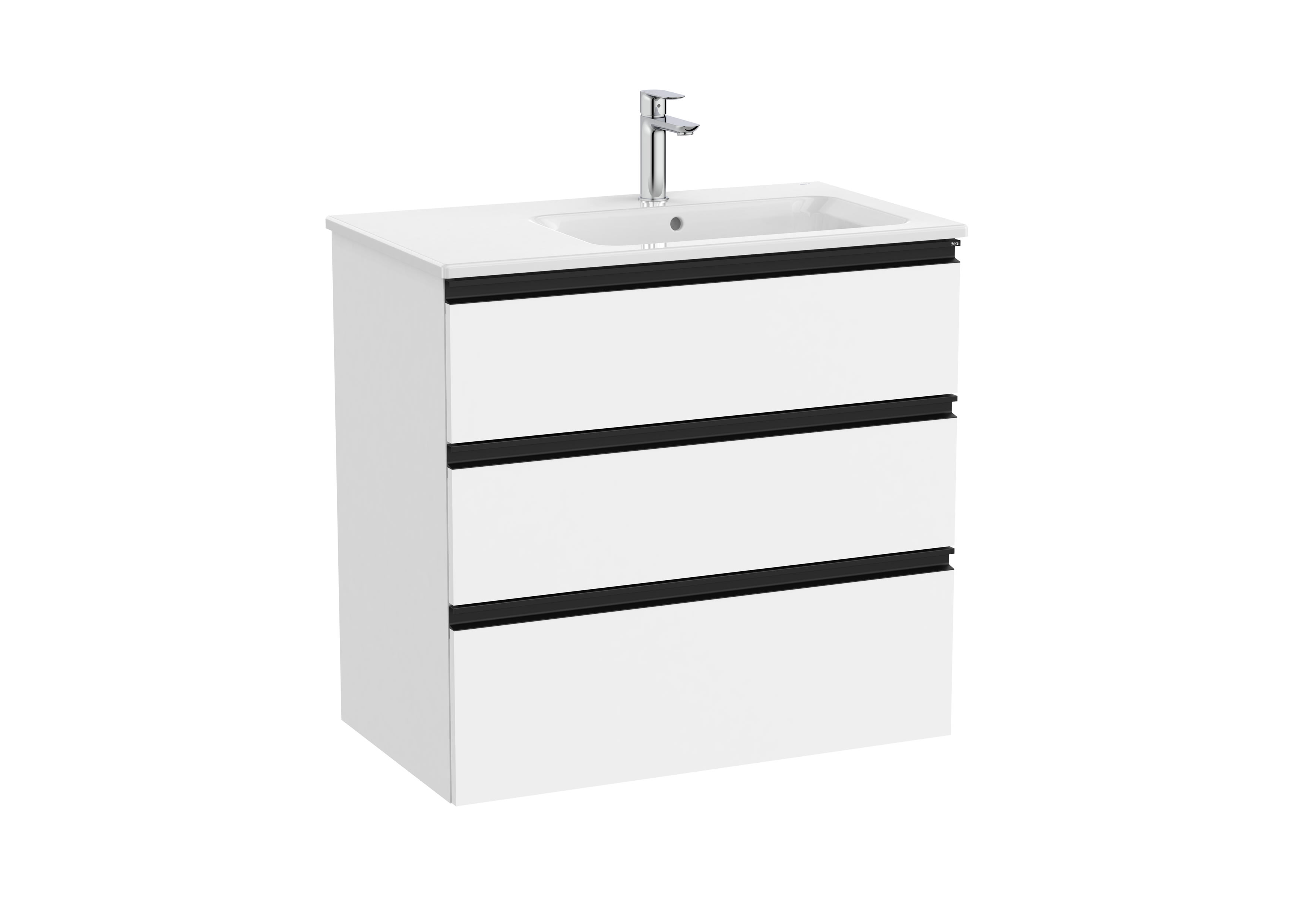 Vanity unit with 3 drawers and right hand basin - White Matt