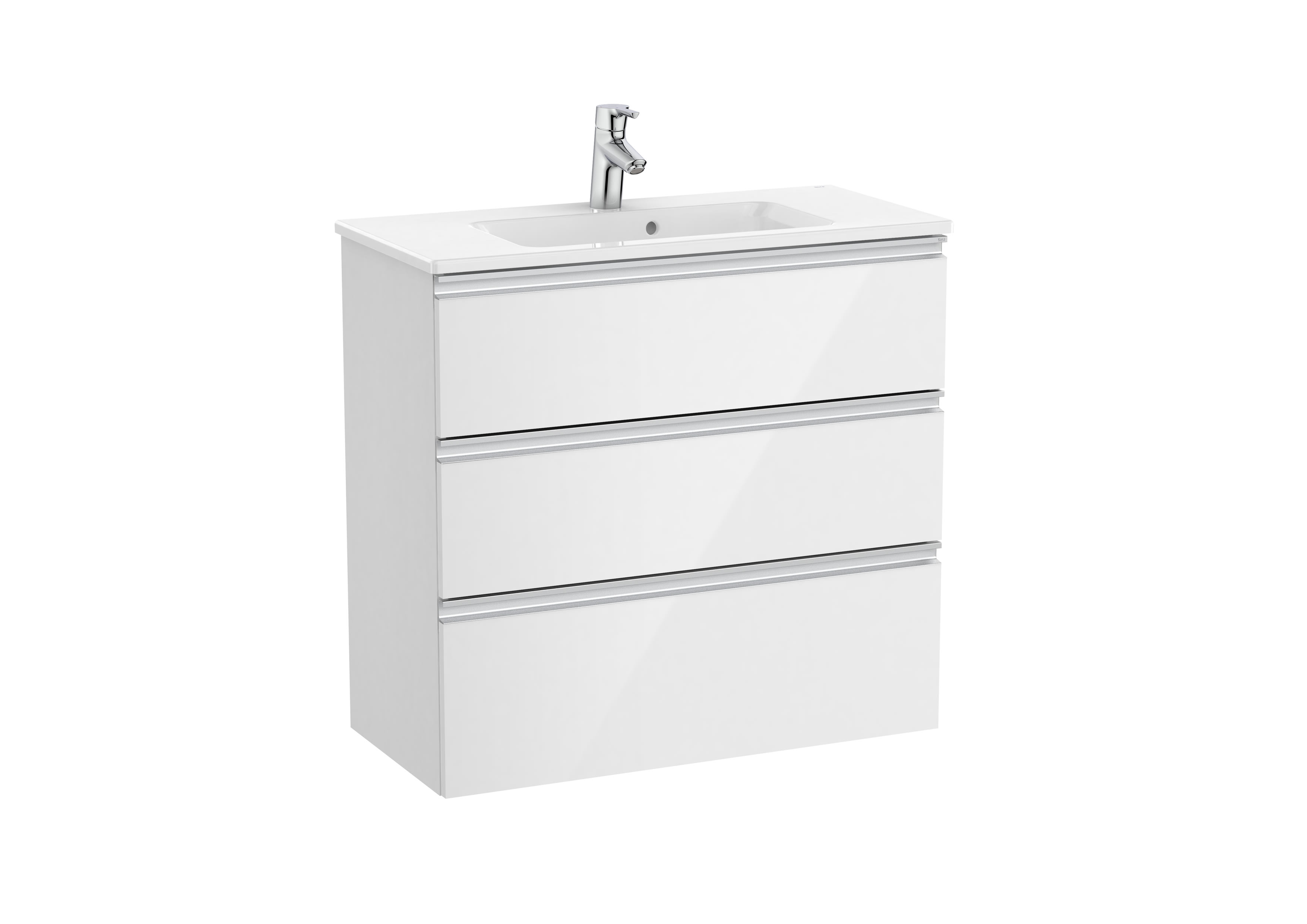 Compact vanity unit with 3 drawers and basin - Glossy White