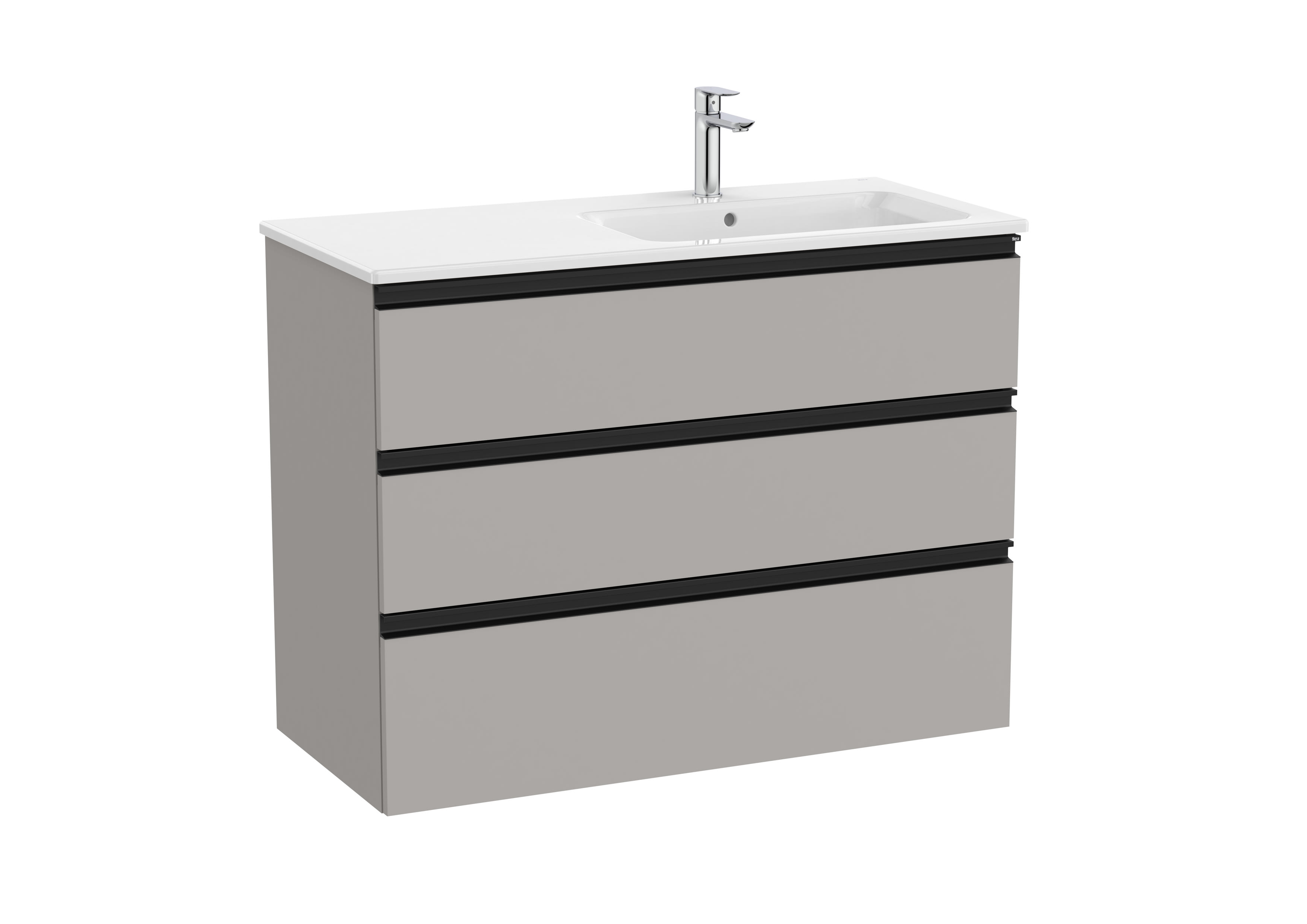 Vanity unit with 3 drawers and right hand basin - Matt Grey