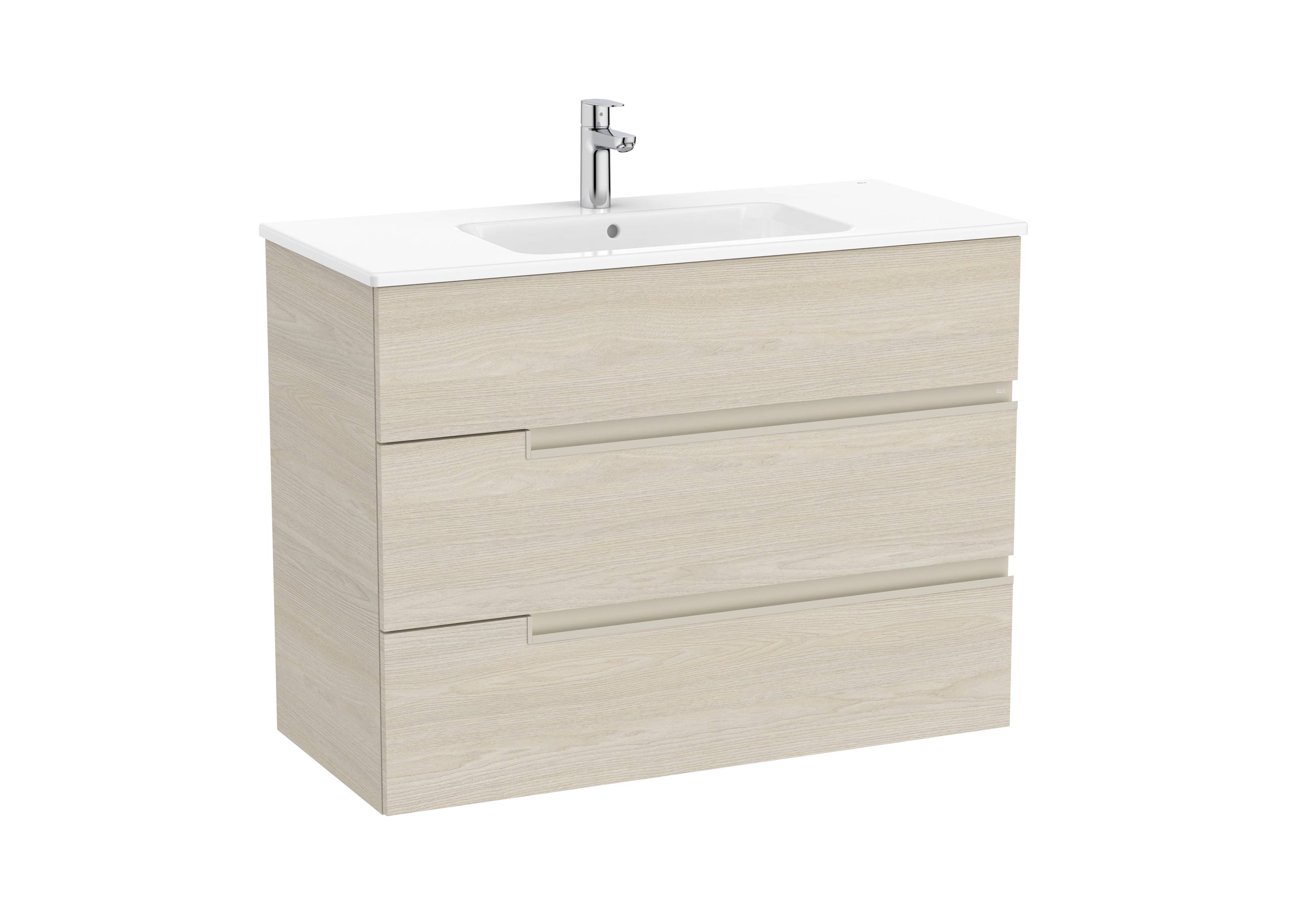Unik - vanity unit with three drawers and basin - Light Ash