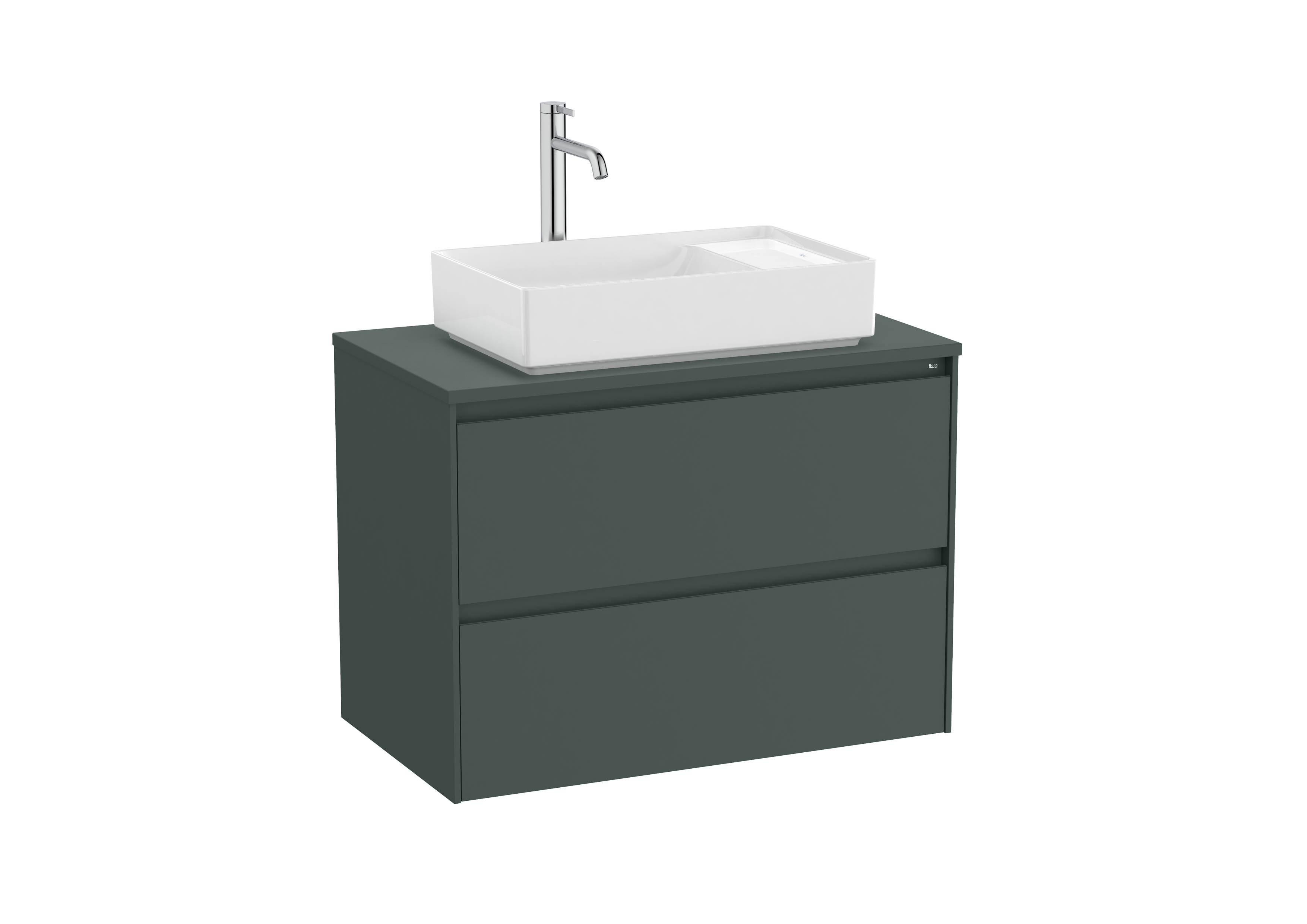 Base unit for over countertop centered hand basin with two drawers - Matt Green