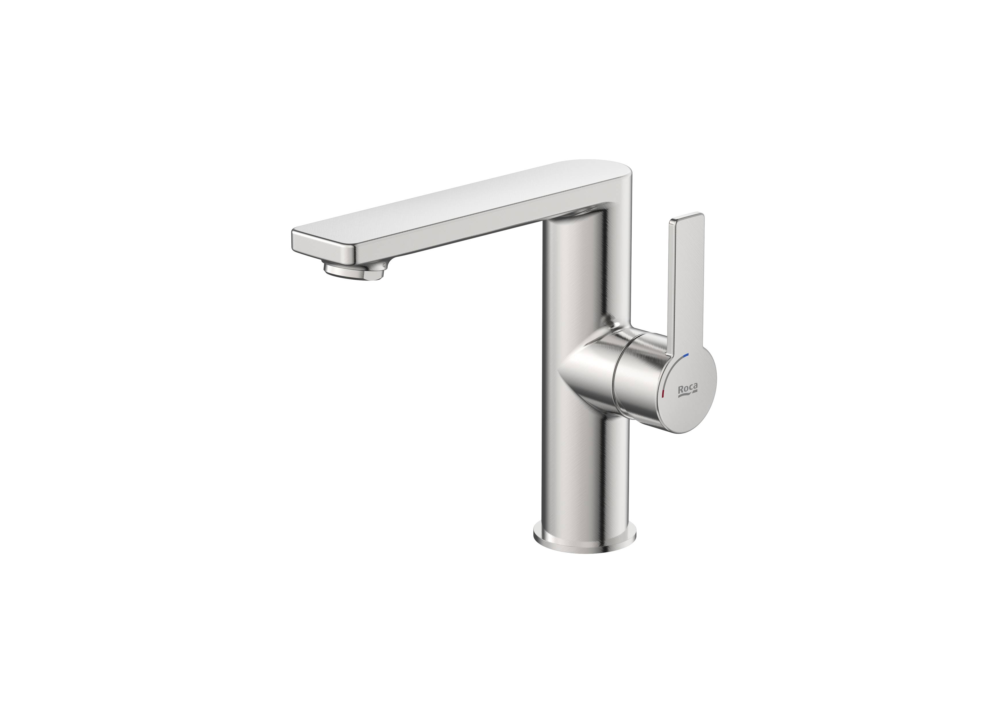 Basin mixer with smooth body and flexible supply hoses. Cold Start. L-Size - Stainless Steel Finish