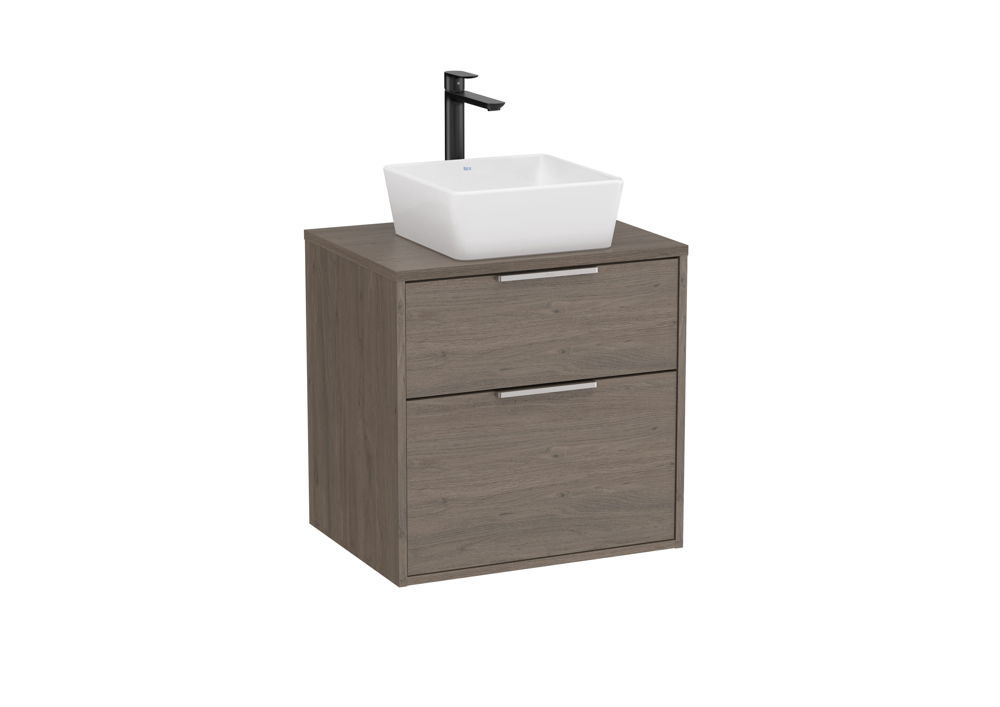 Wall Hung Vanity Unit with 2 Drawers and Countertop (600mm) Basin Sold Separately - Dark Oak