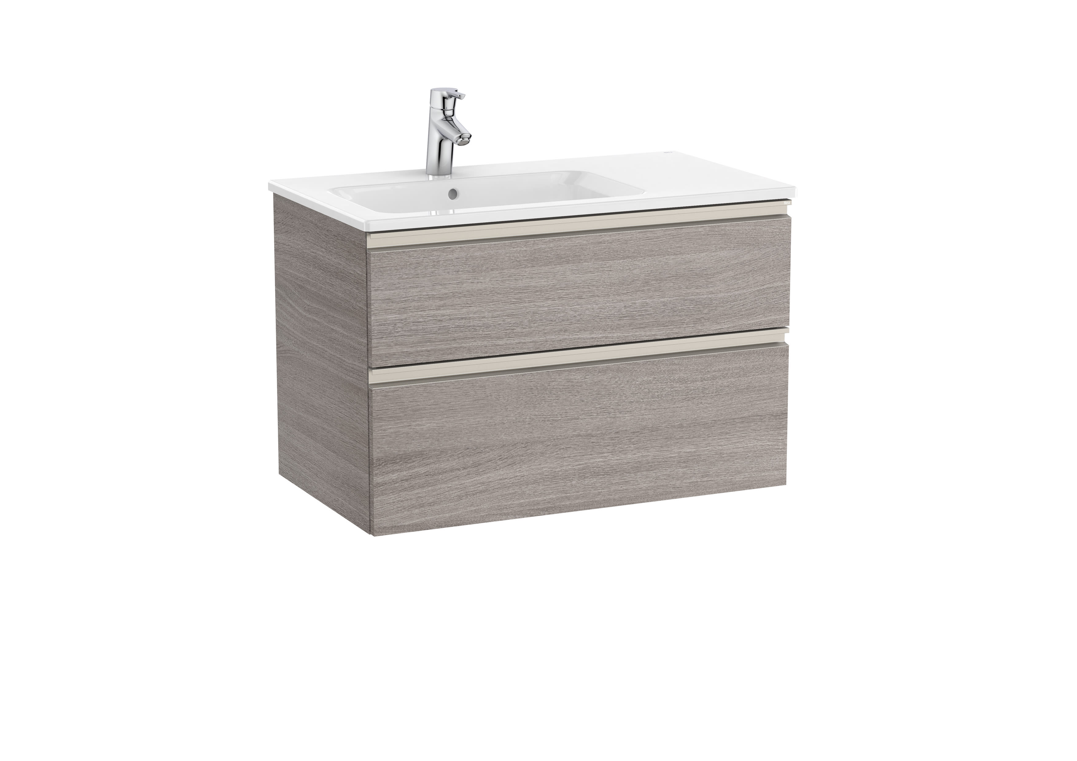 Vanity unit with 2 drawers and left hand basin - City oak