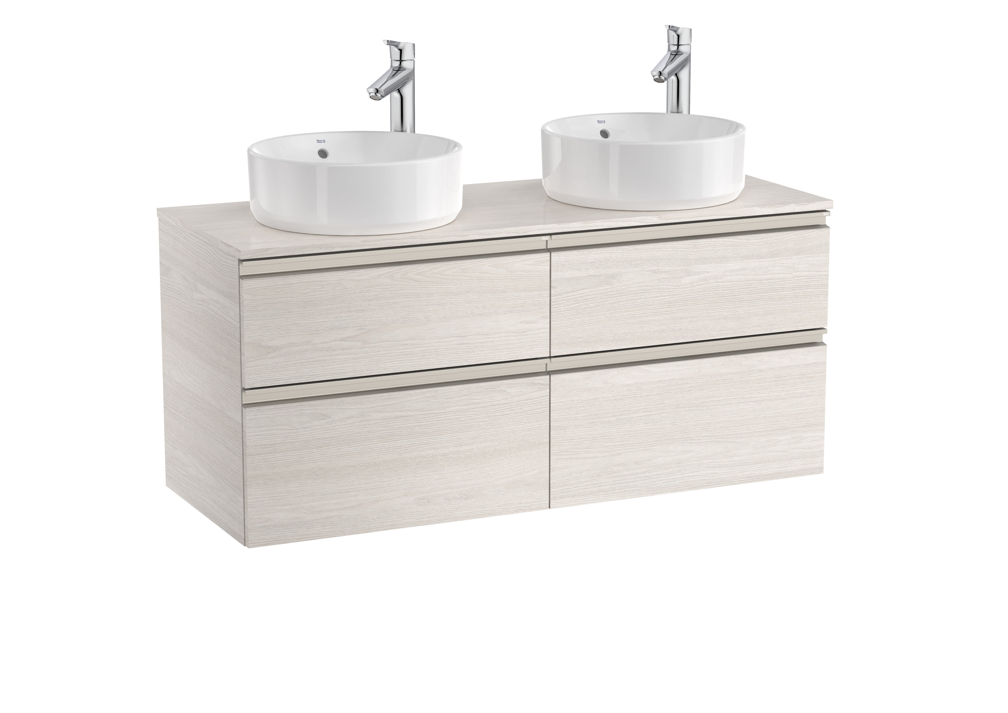 Vanity unit with 4 drawers for 2 over Countertop basins - Nordic Ash
