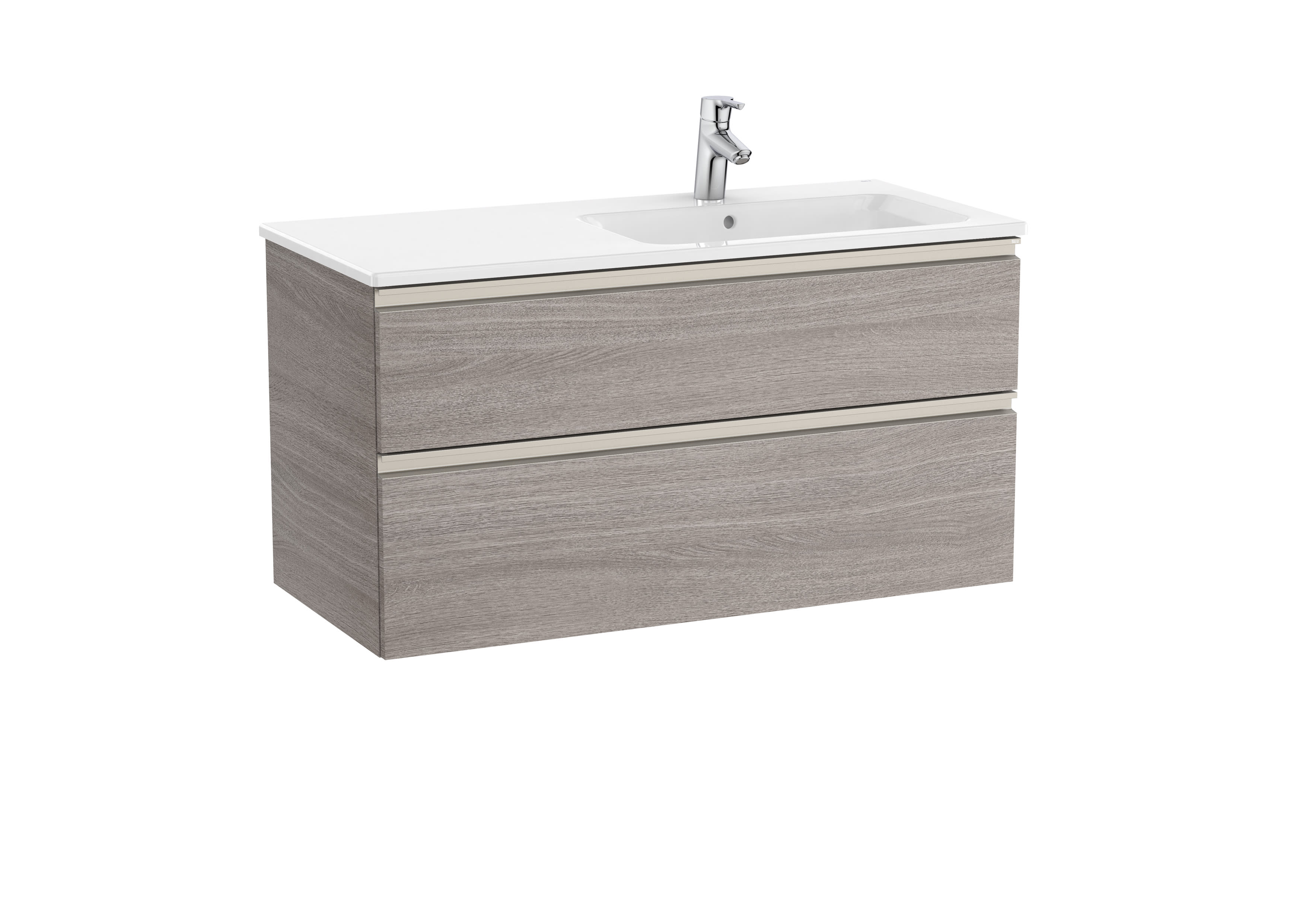 Vanity unit with 2 drawers and centered basin - City oak