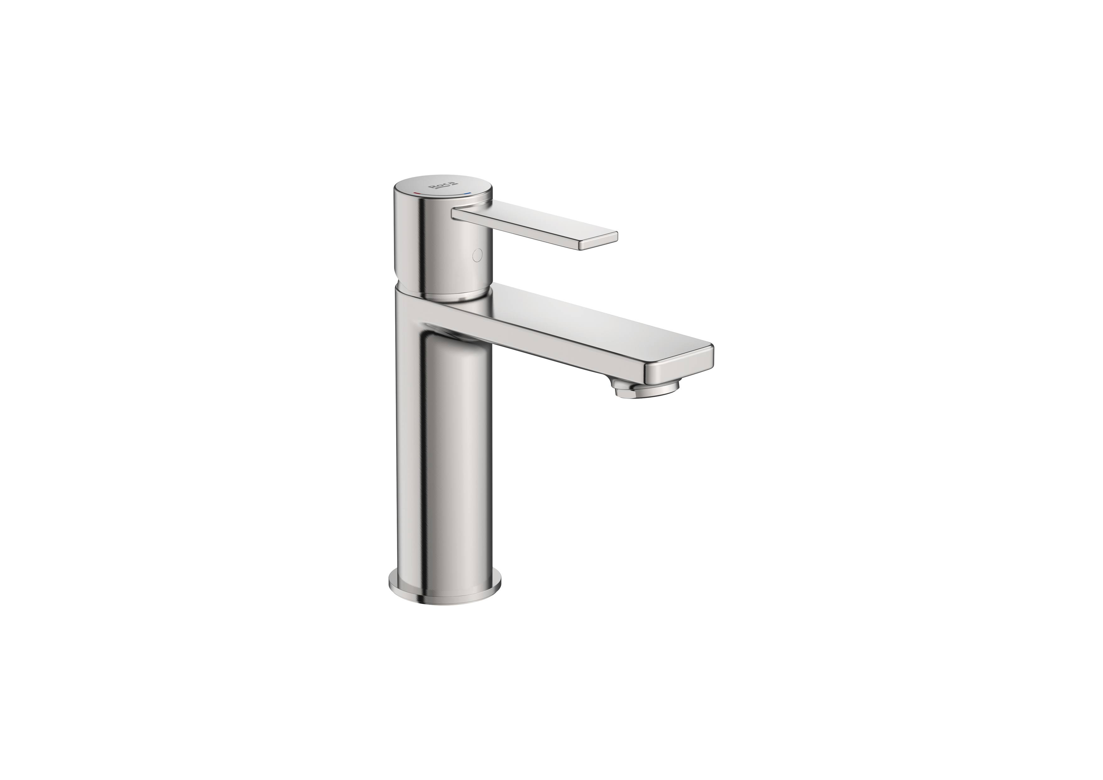 Basin mixer with smooth body and flexible supply hoses. Cold Start. S-Size - Stainless Steel Finish