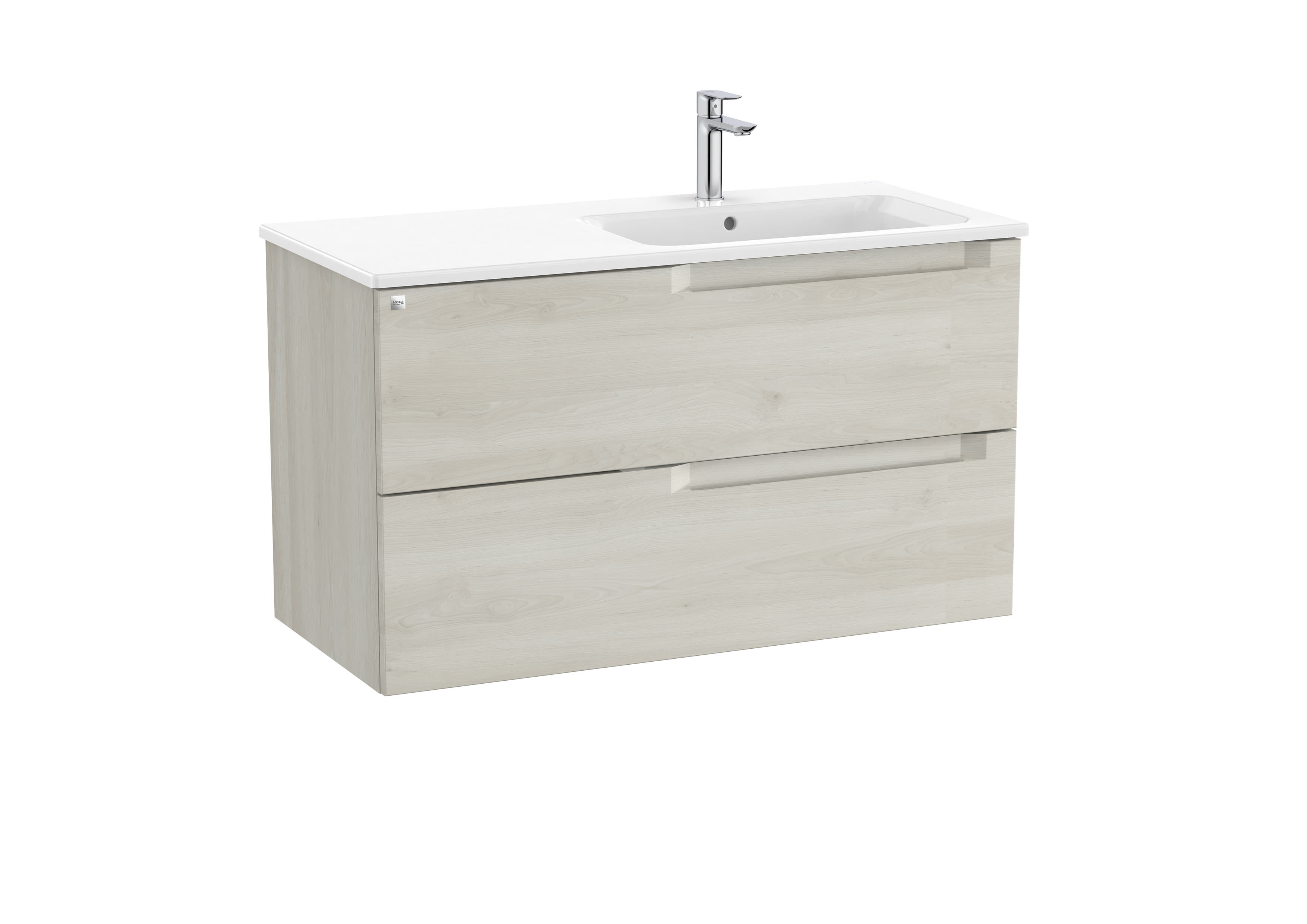 Unik (vanity unit with 2 drawers and right hand basin) - White Wood