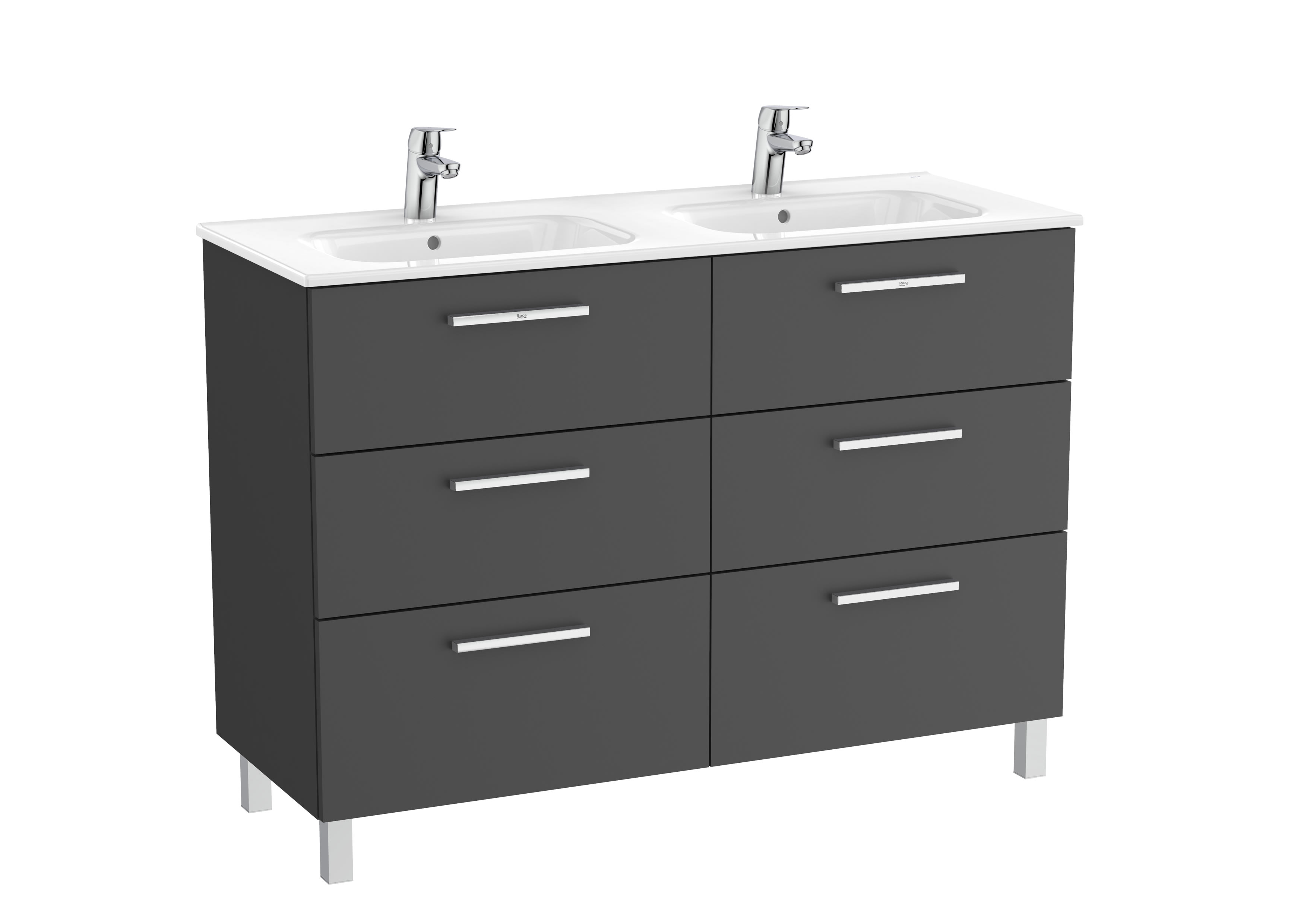 Vanity Unit with 6 drawers and double basin - Gloss Anthracite Grey