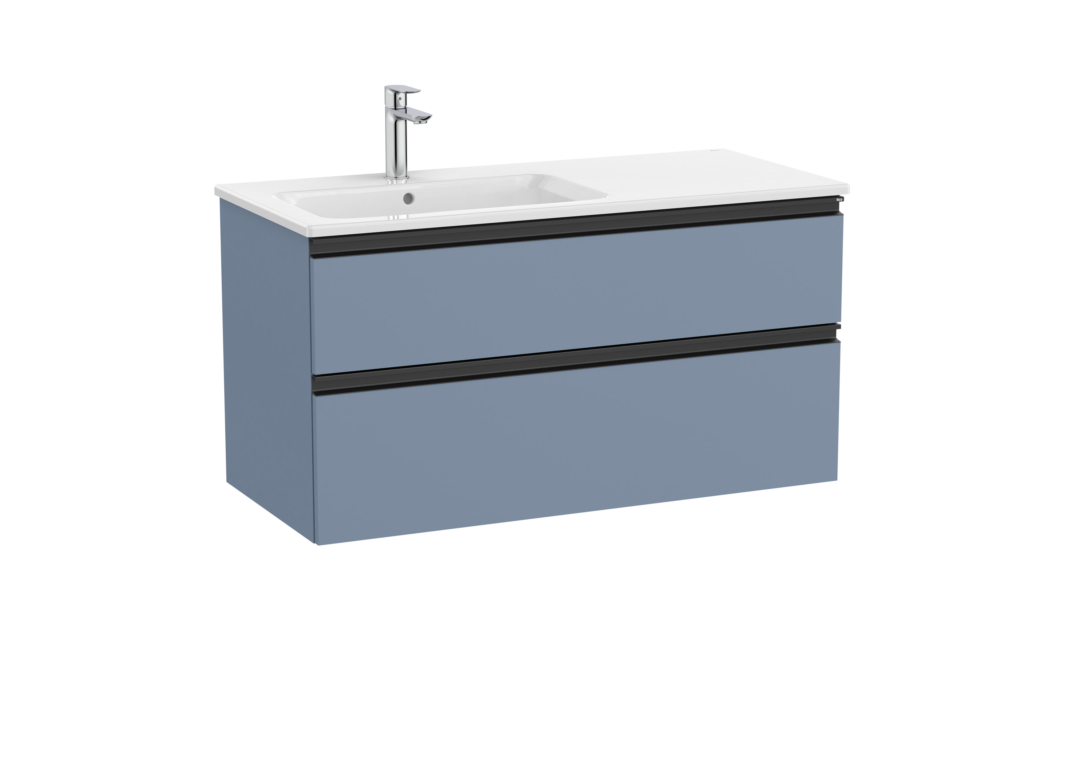 Vanity unit with 2 drawers and left hand basin - Matt Blue