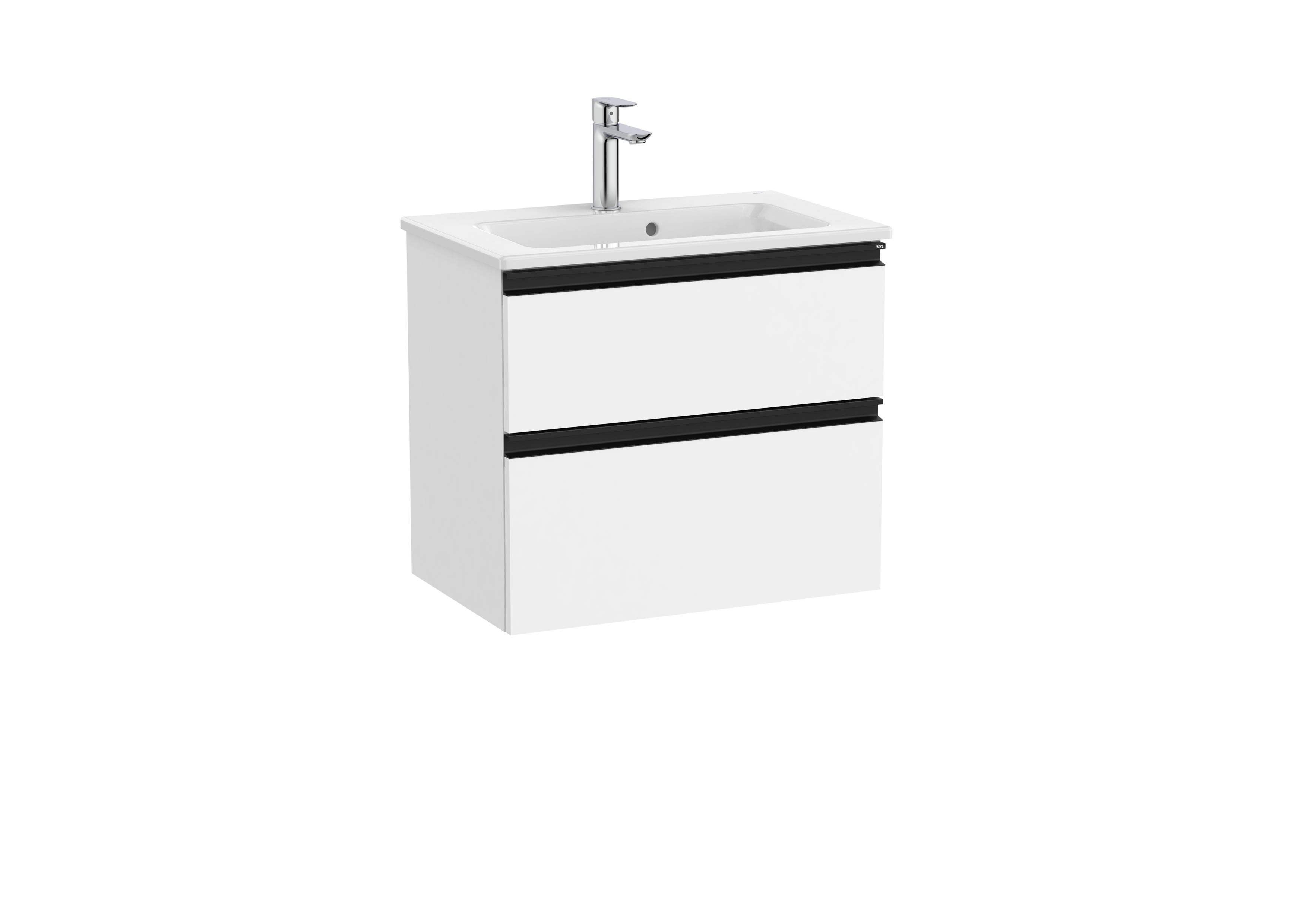Compact vanity unit with 2 drawers and basin - White Matt