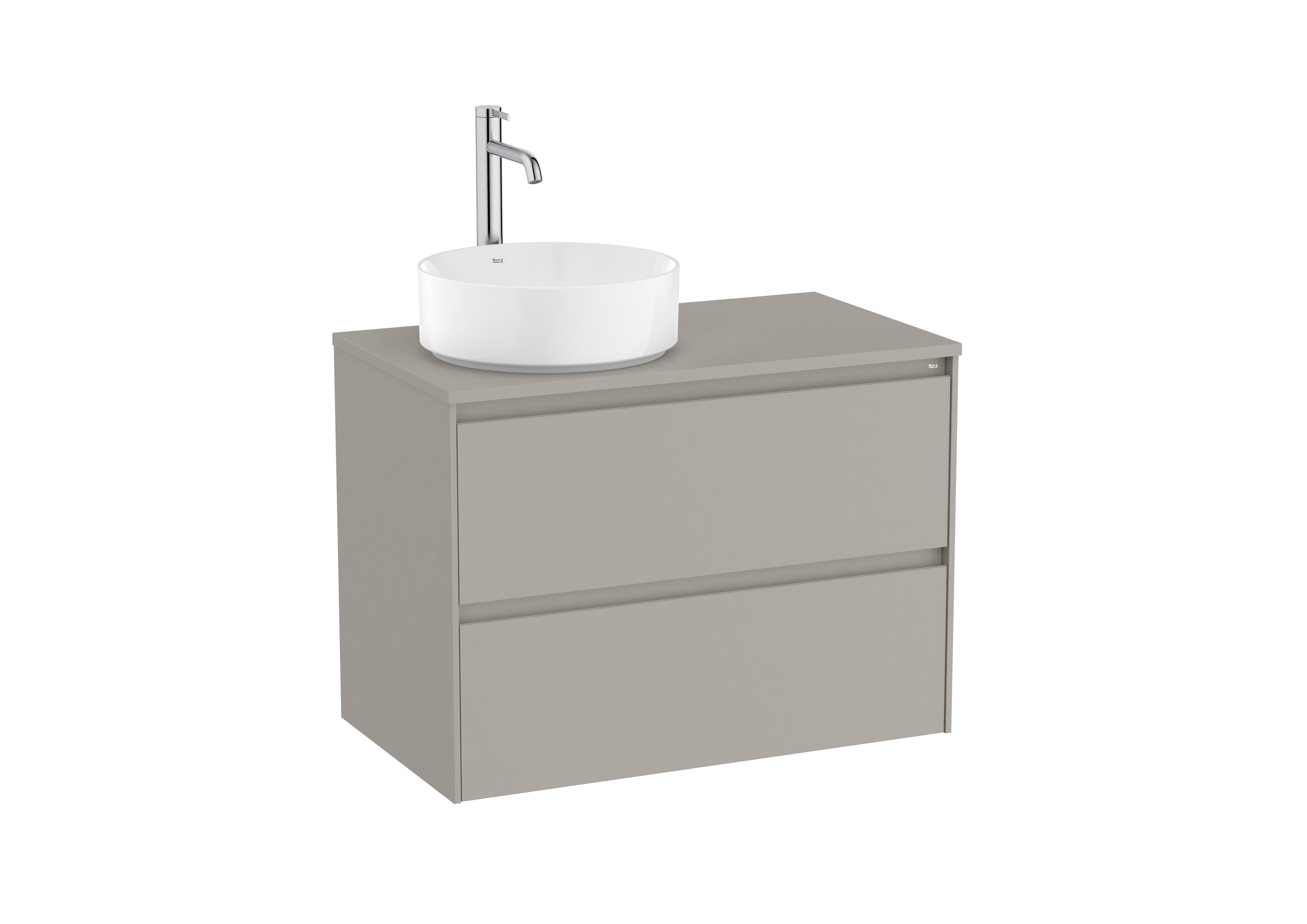Base unit for over countertop left hand basin with two drawers - Sand Grey