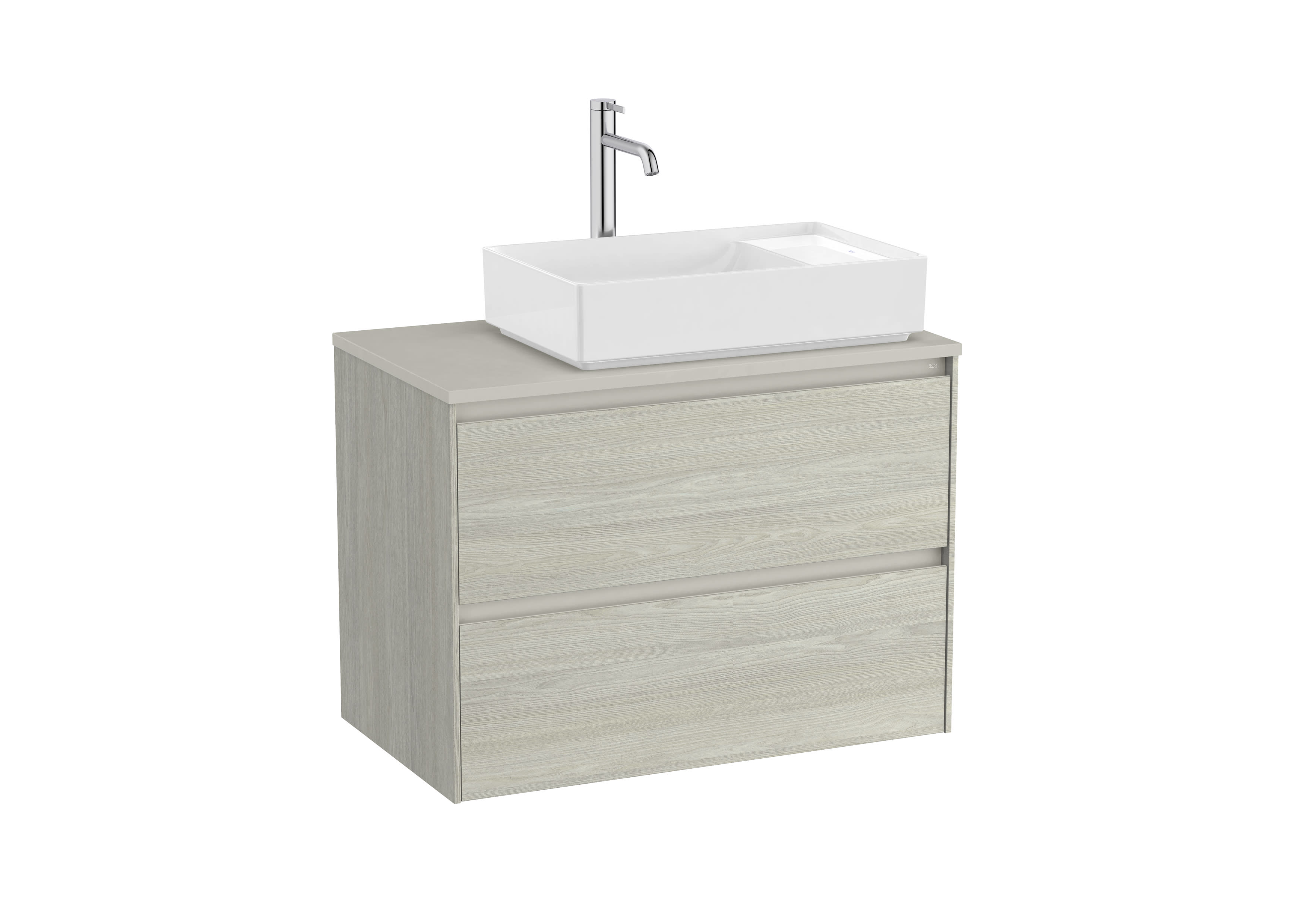 Base unit for over countertop right hand basin with two drawers - Light Oak