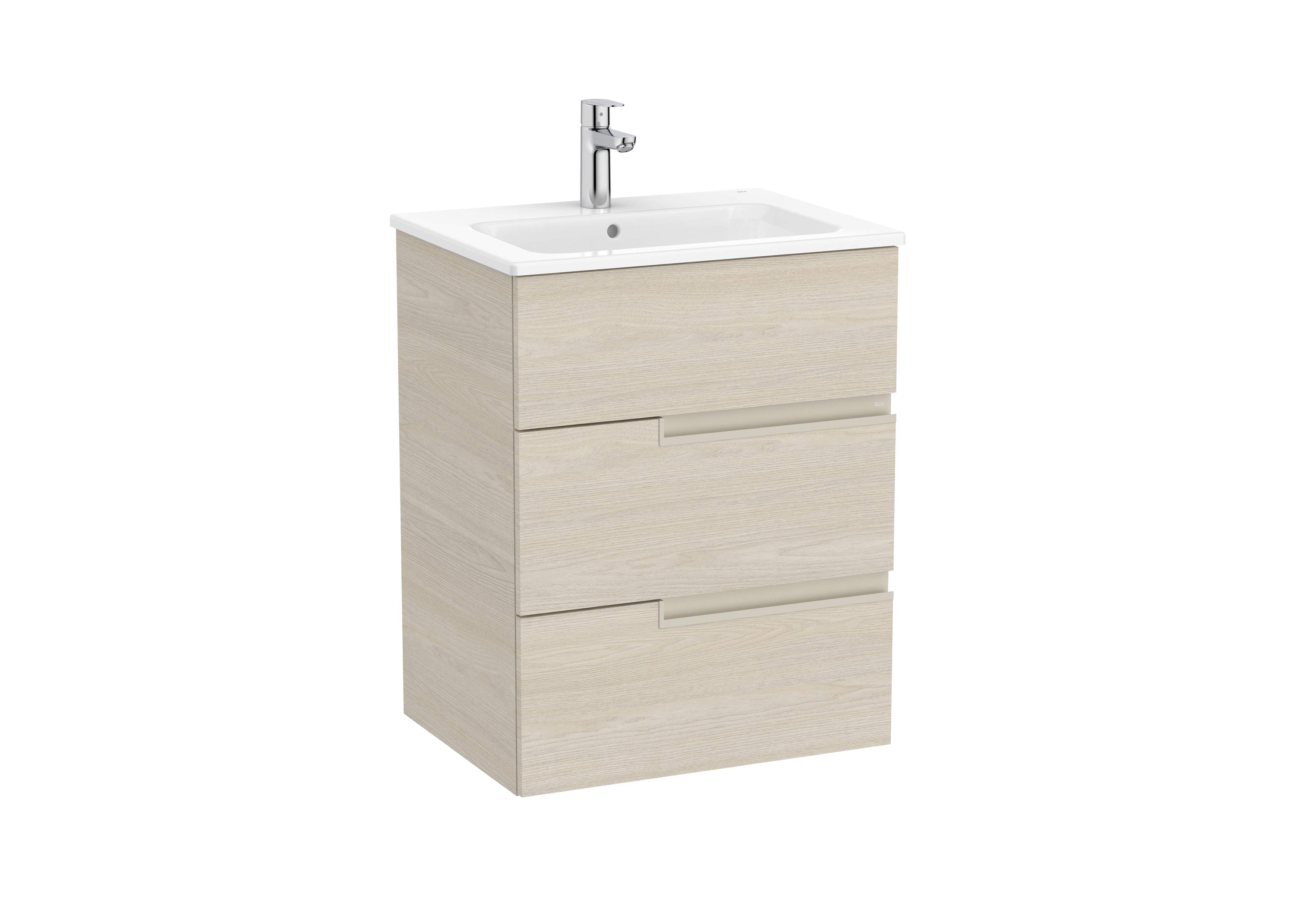 Unik - vanity unit with three drawers and basin - Light Ash