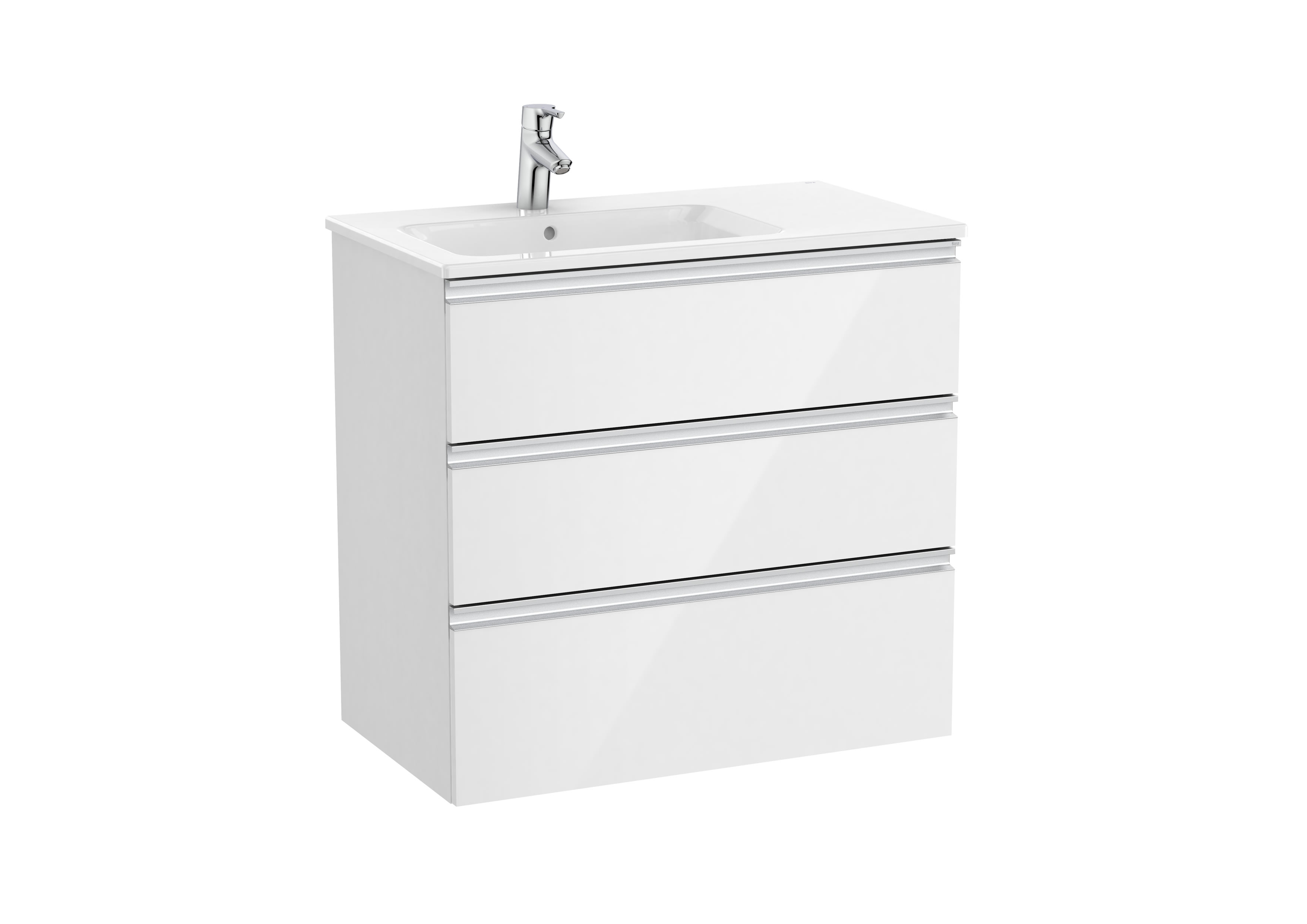 Vanity unit with 3 drawers and left hand basin - Glossy White