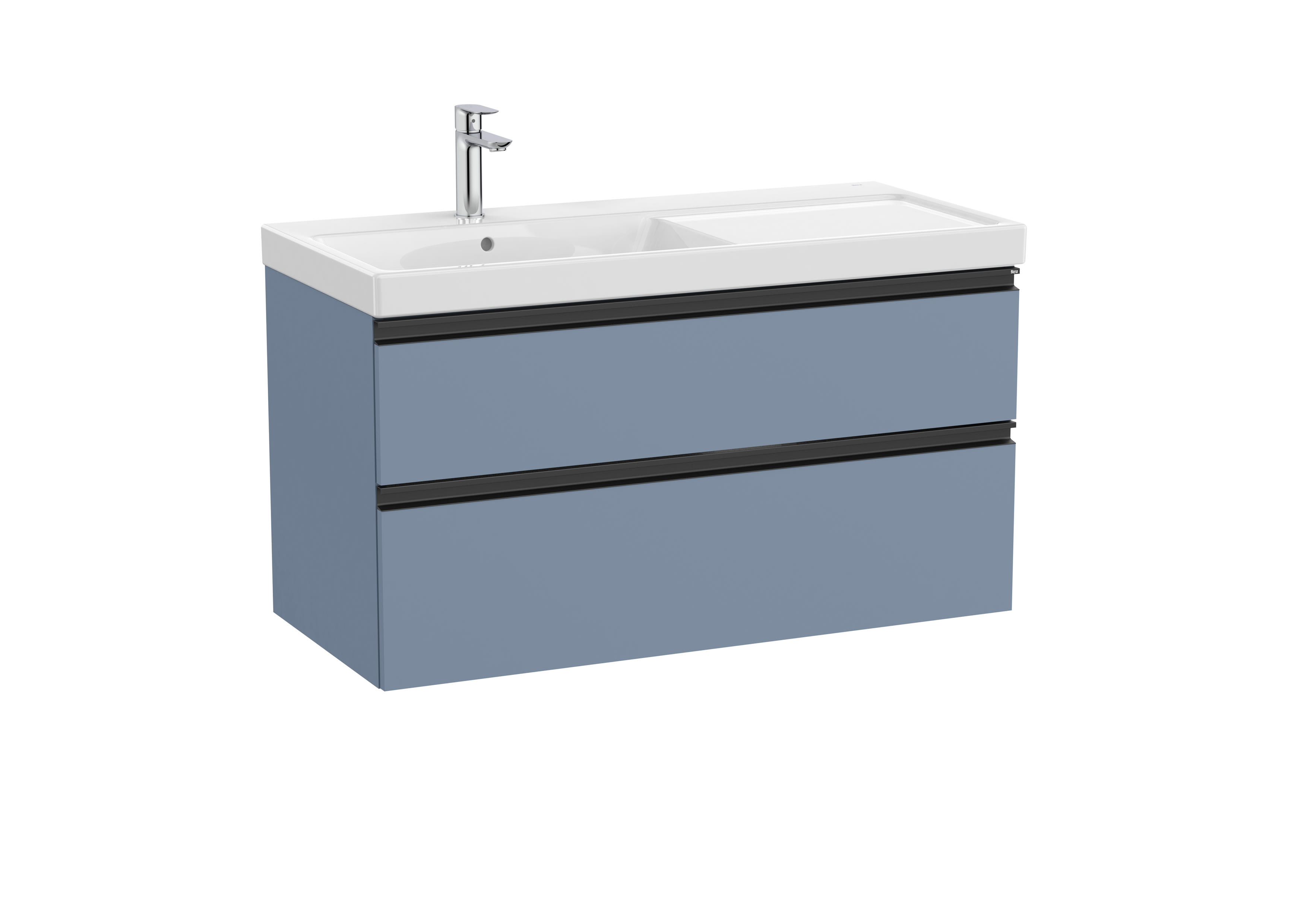 Vanity unit with 2 drawers and left hand basin - Matt Blue