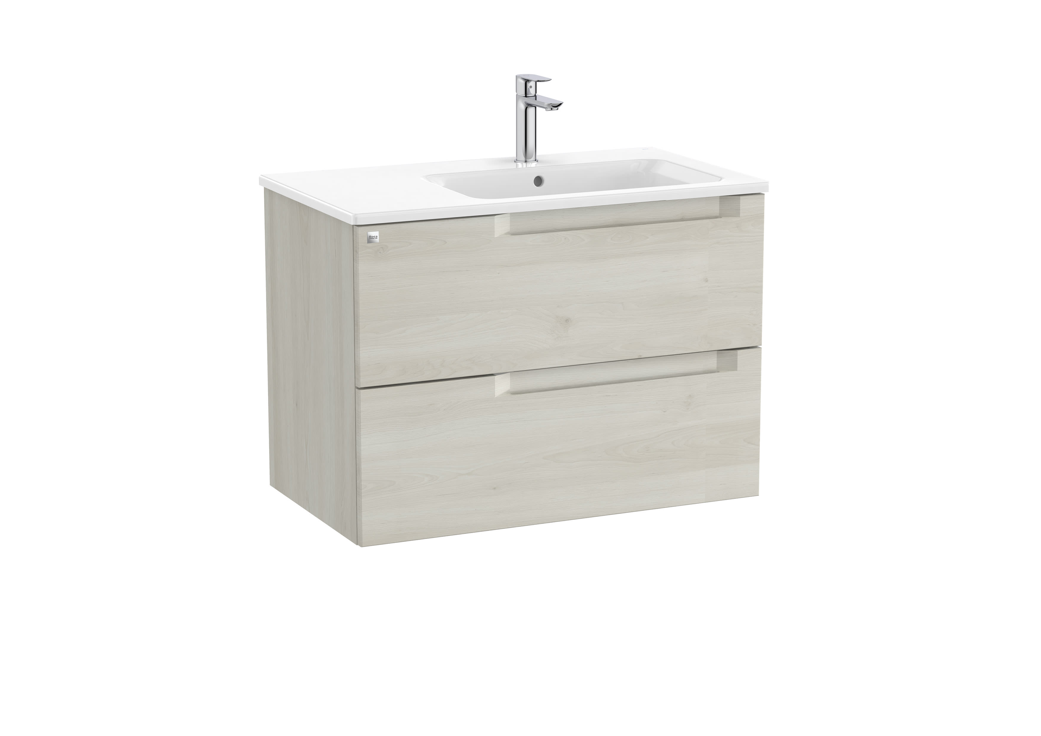 Unik (vanity unit with 2 drawers and right hand basin) - White Wood