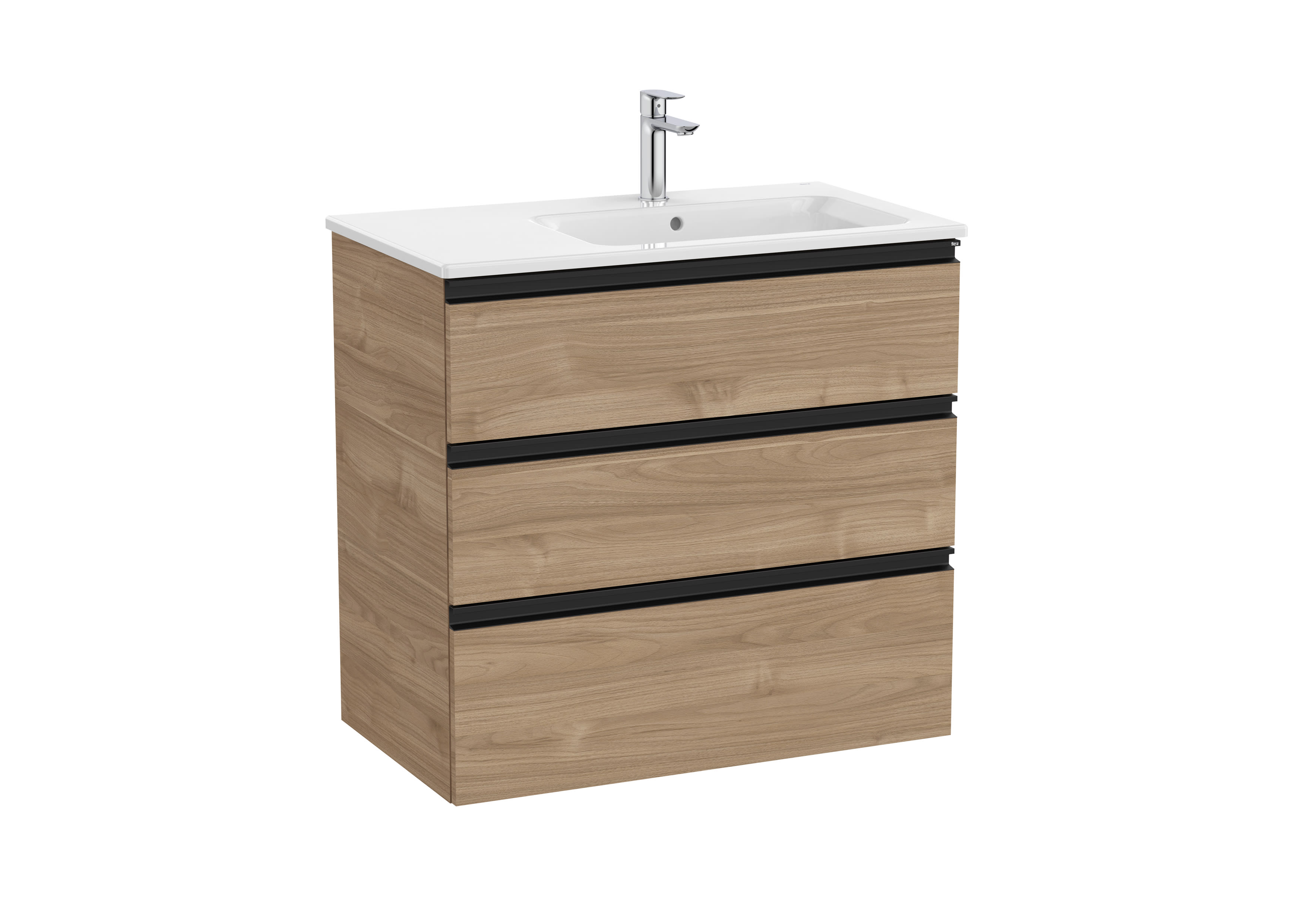 Vanity unit with 3 drawers and right hand basin - Walnut