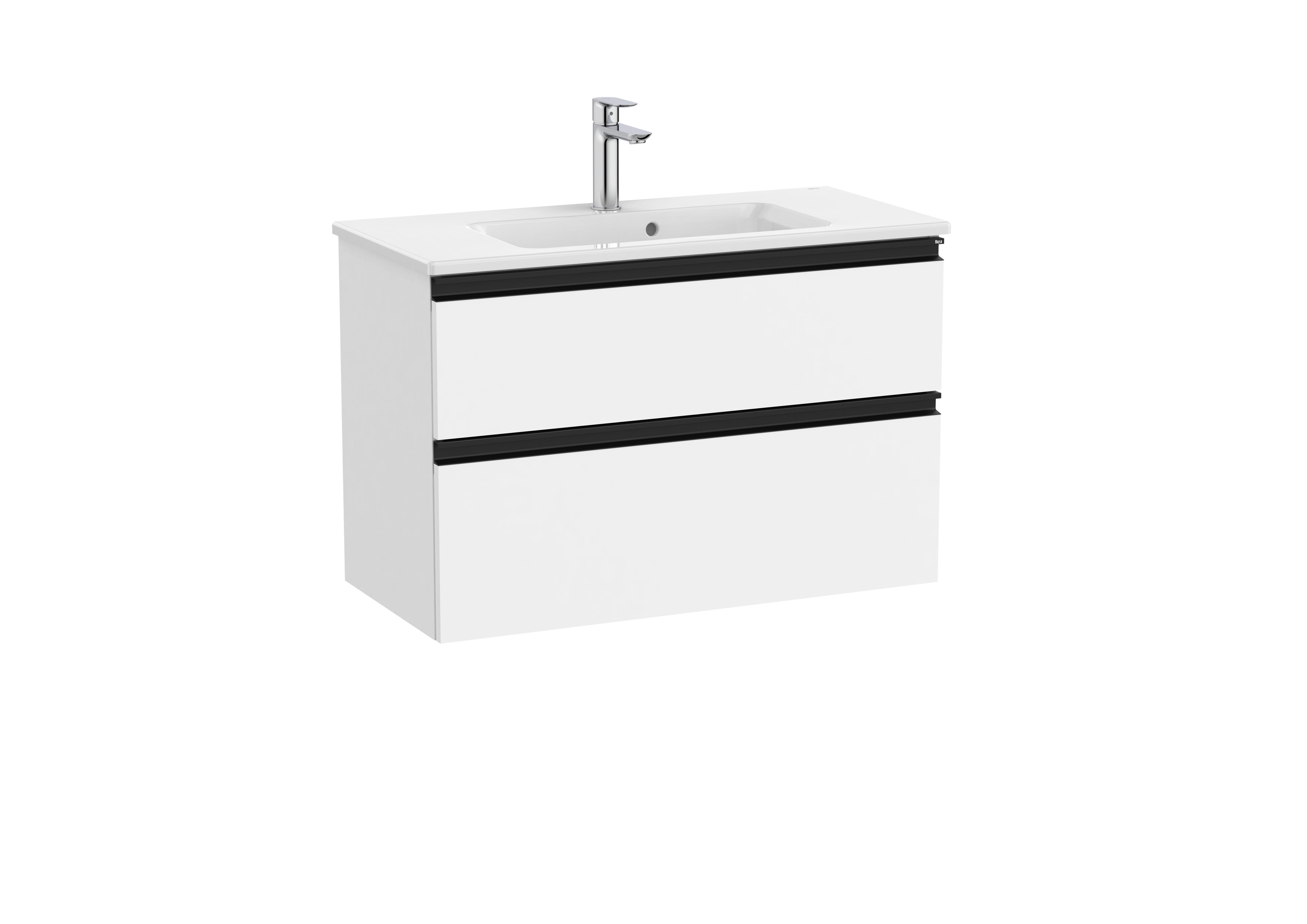 Compact vanity unit with 3 drawers and basin - White Matt