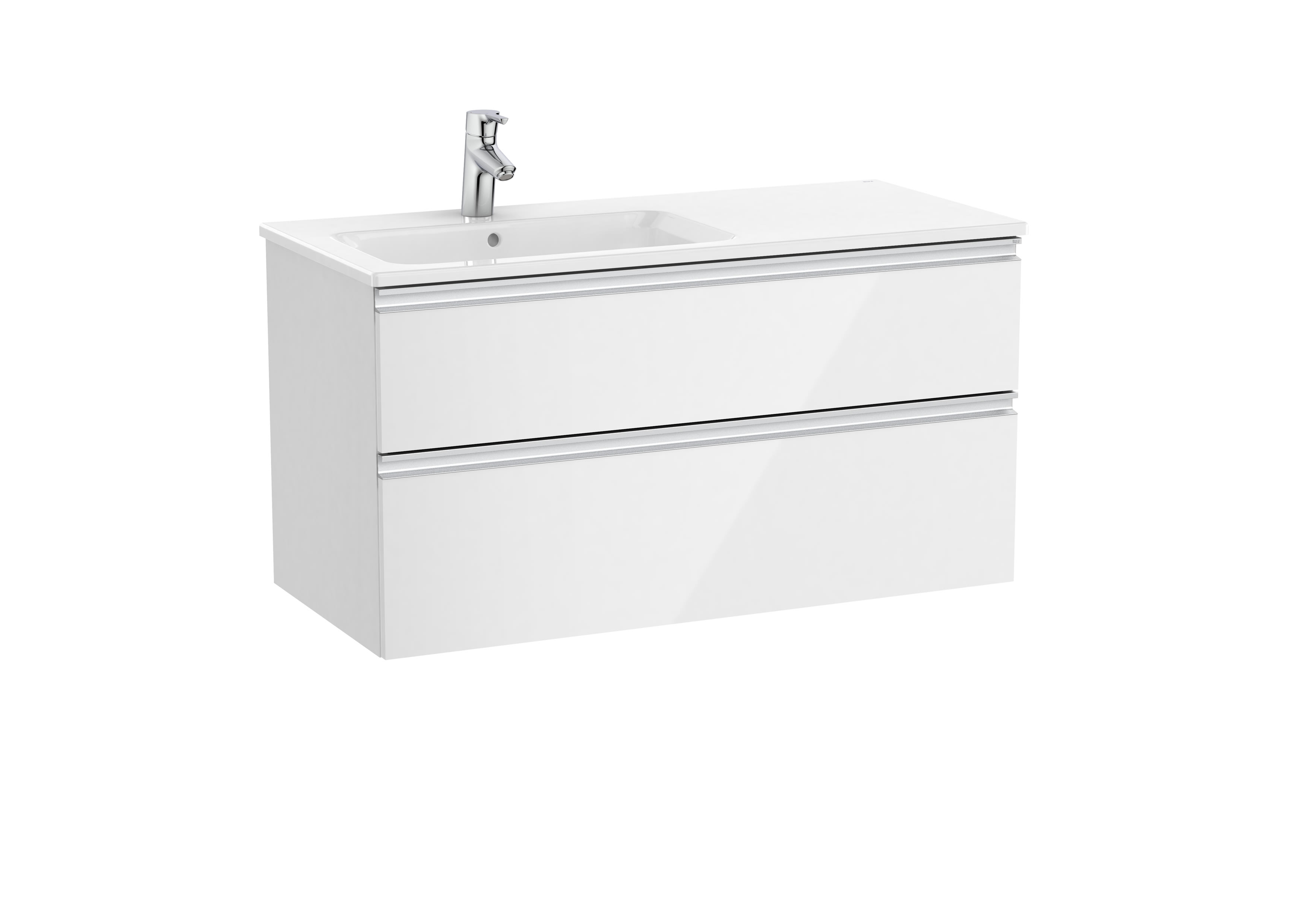 Vanity unit with 2 drawers and left hand basin - Glossy White