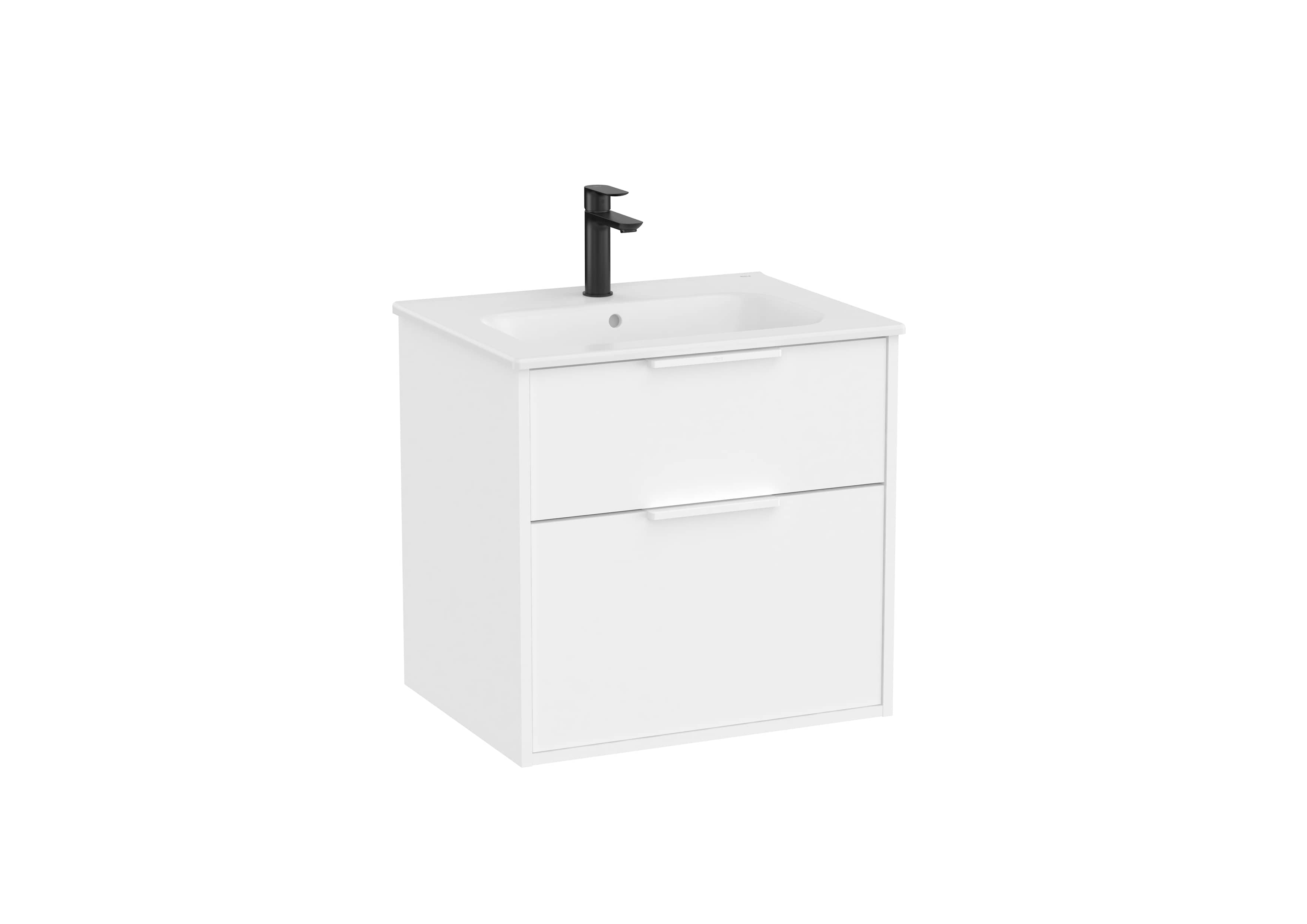 Wall Hung Vanity Unit with 2 Drawers and Ceramic Basin - White Matt