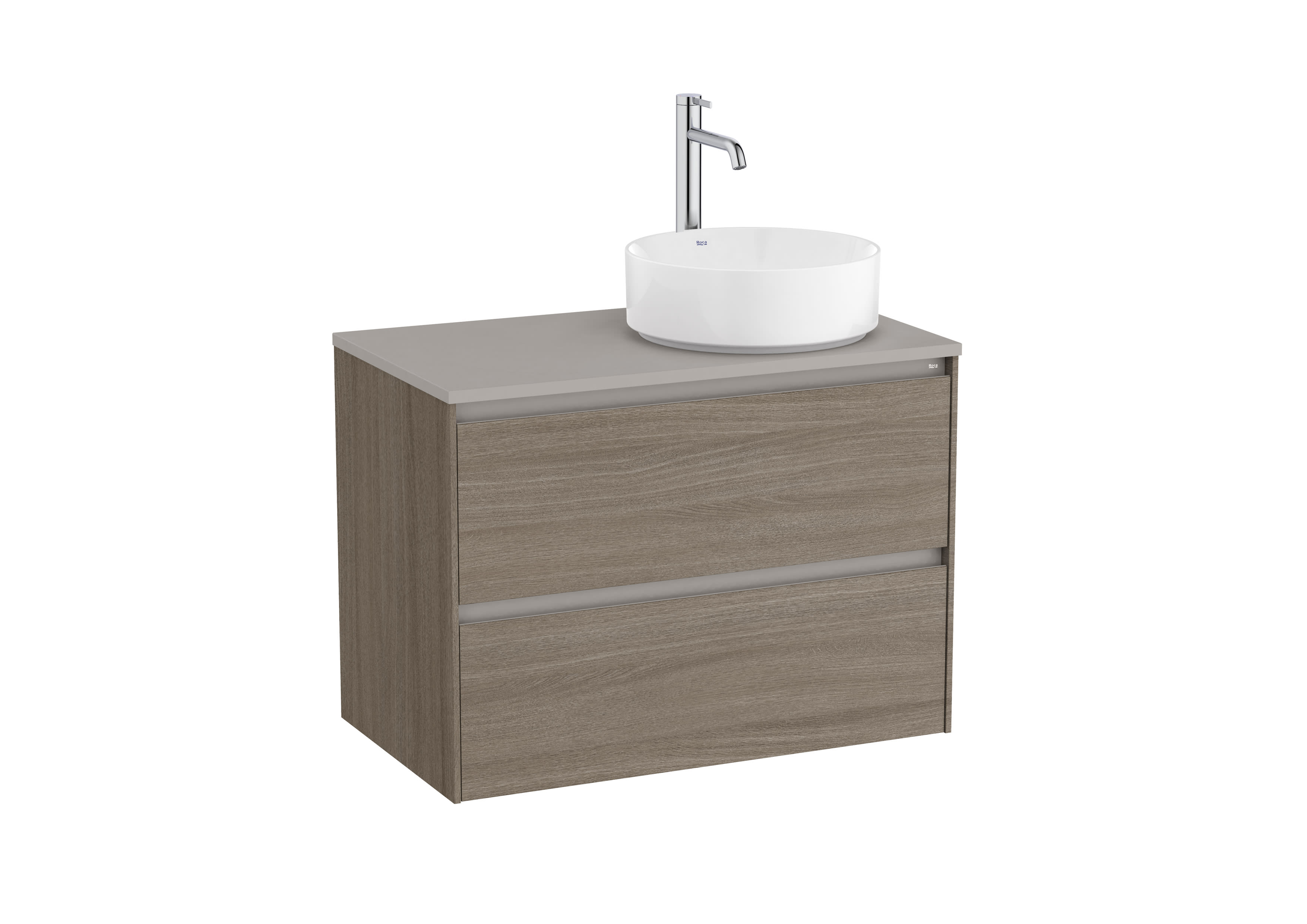 Base unit for over countertop right hand basin with two drawers - Dark Elm