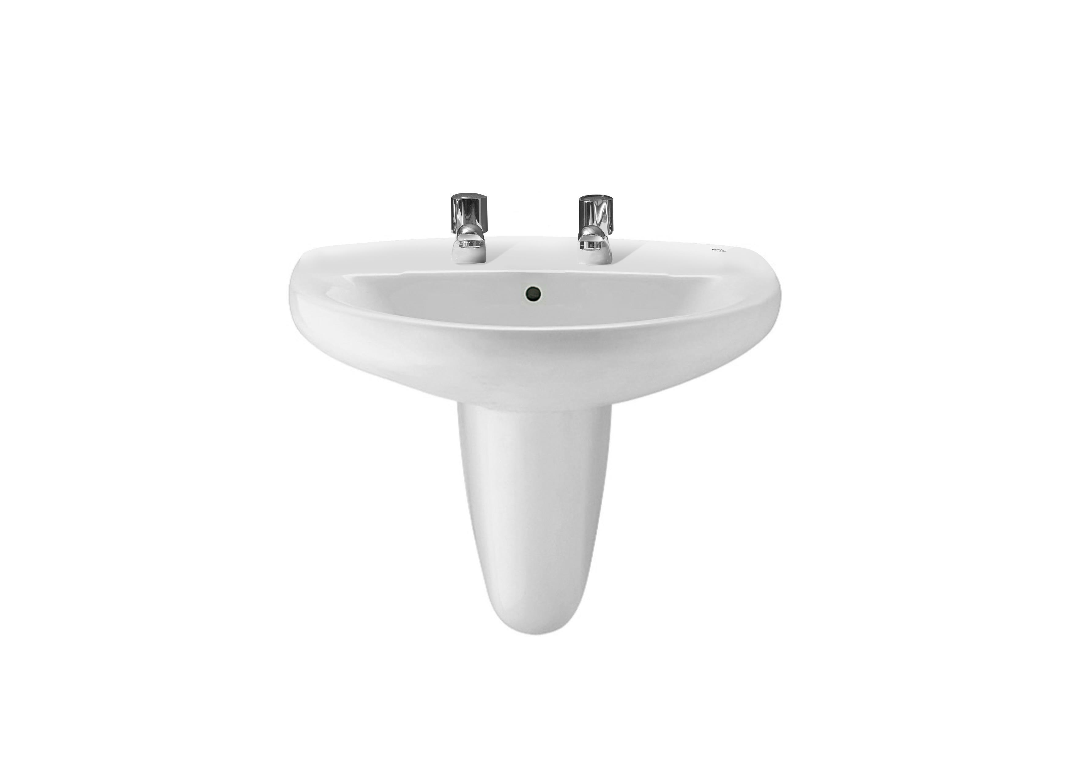 Wall-hung vitreous china basin. Includes chain-stay hole.